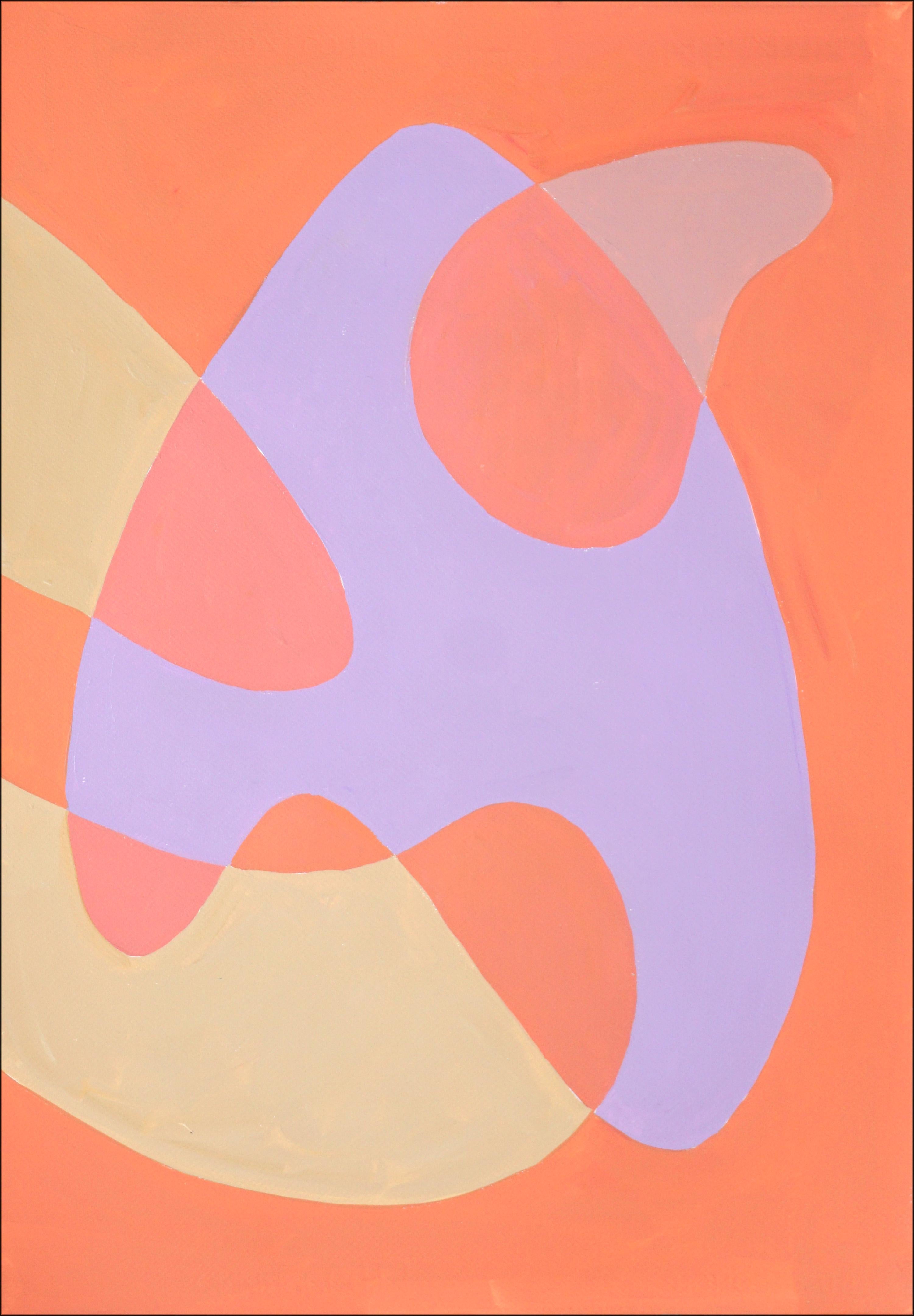 Coral Reef Abstraction, Pastel Tones Triptych Pink and Mauve, Post-Modern Shapes 2
