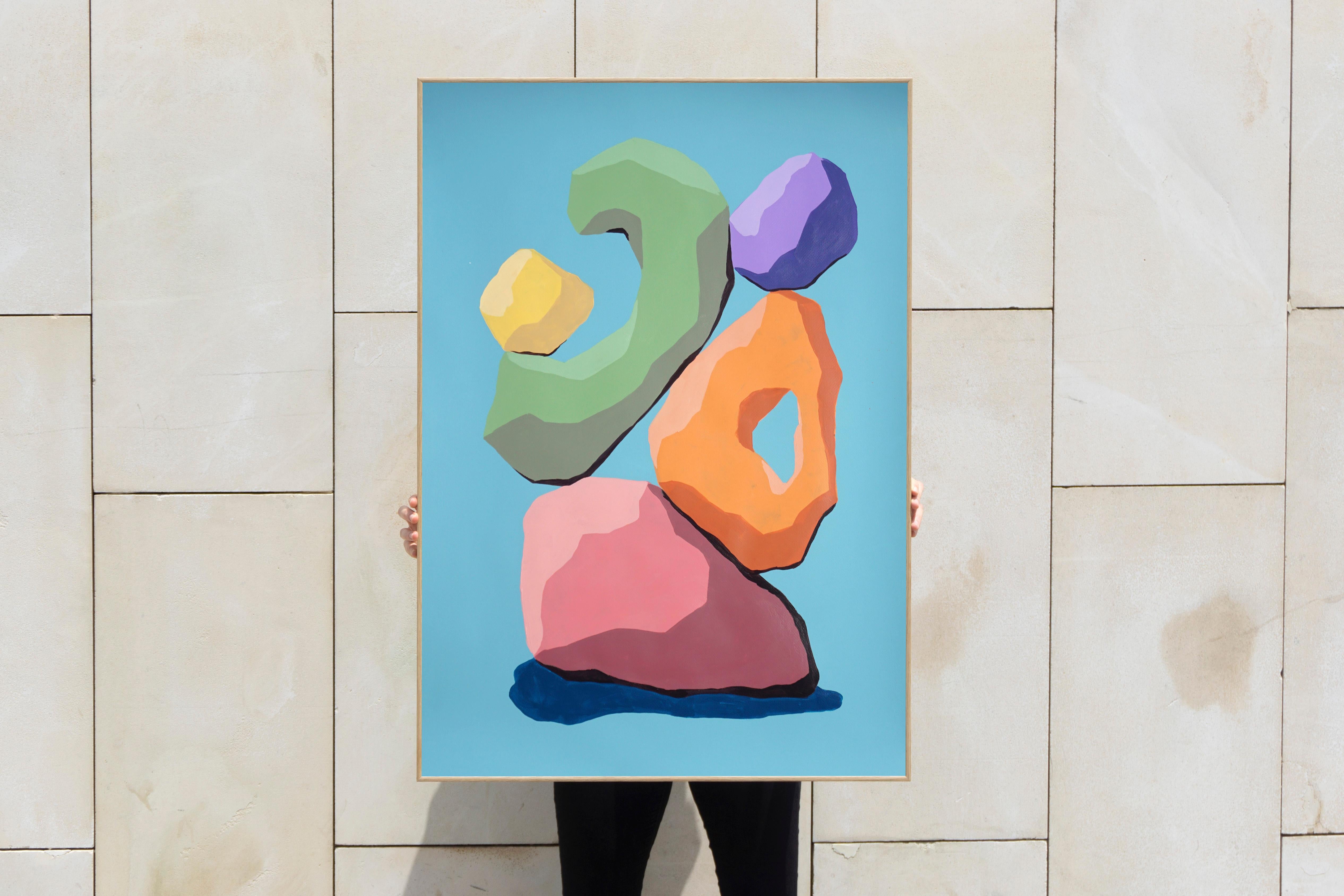 Coral Sculpture, Vivid Tones Totem, 3D Gems Stone in Blue, Pink, Orange, Yellow - Painting by Ryan Rivadeneyra