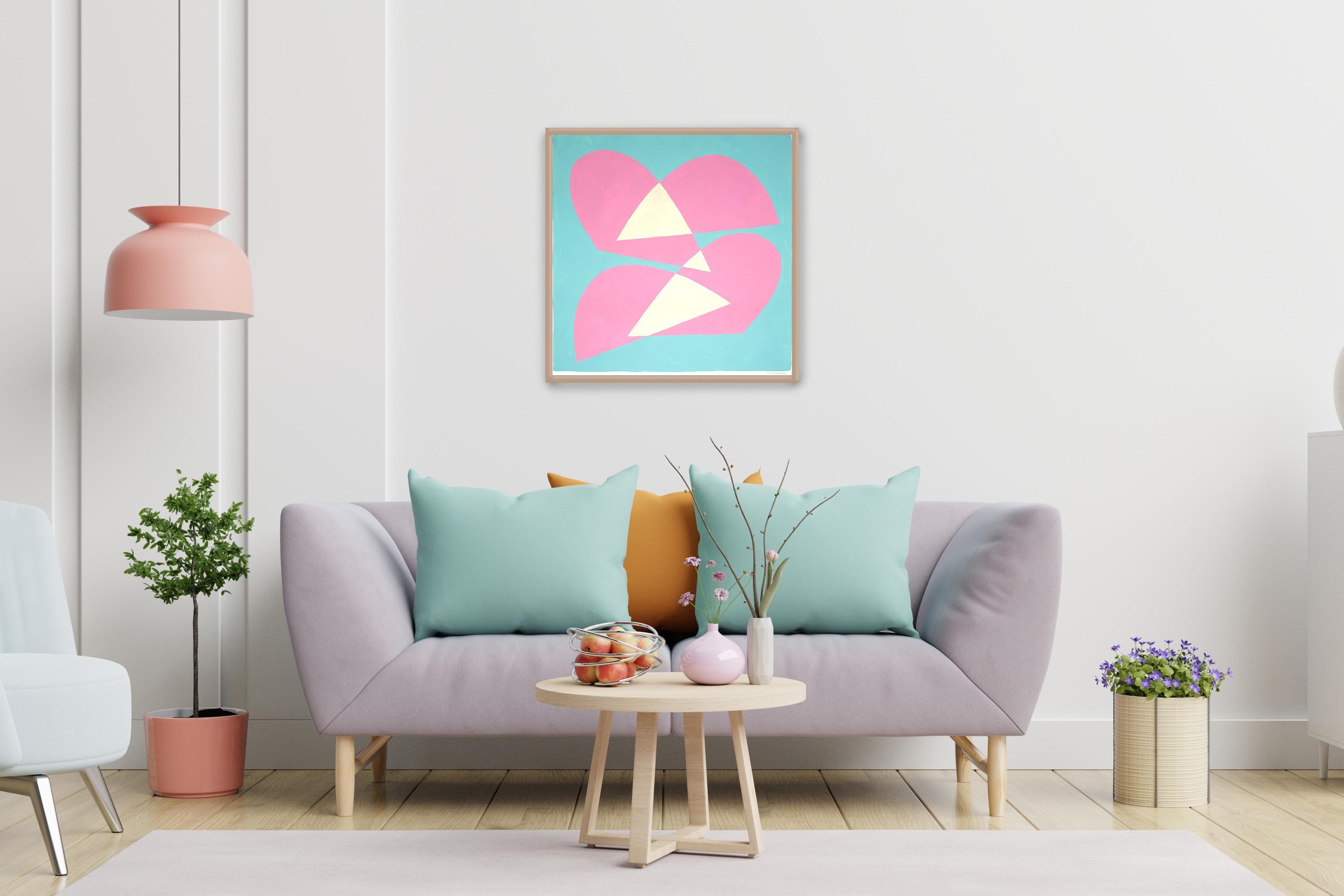 Crossing Arcs, Cutout Pastel Tones Shapes, Pale Pink, Turquoise, Modern, Neutral - Painting by Ryan Rivadeneyra