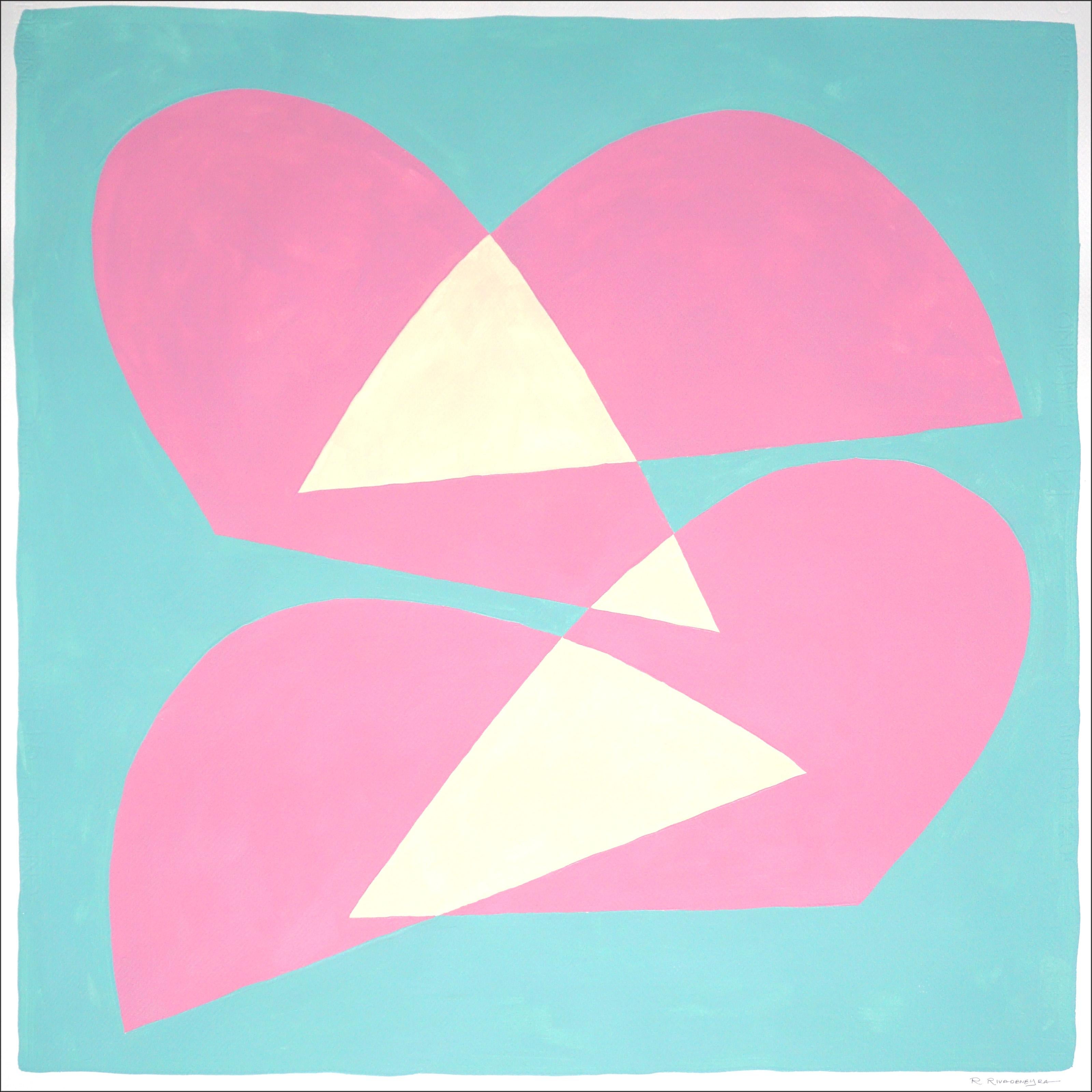 Crossing Arcs, Cutout Pastel Tones Shapes, Pale Pink, Turquoise, Modern, Neutral