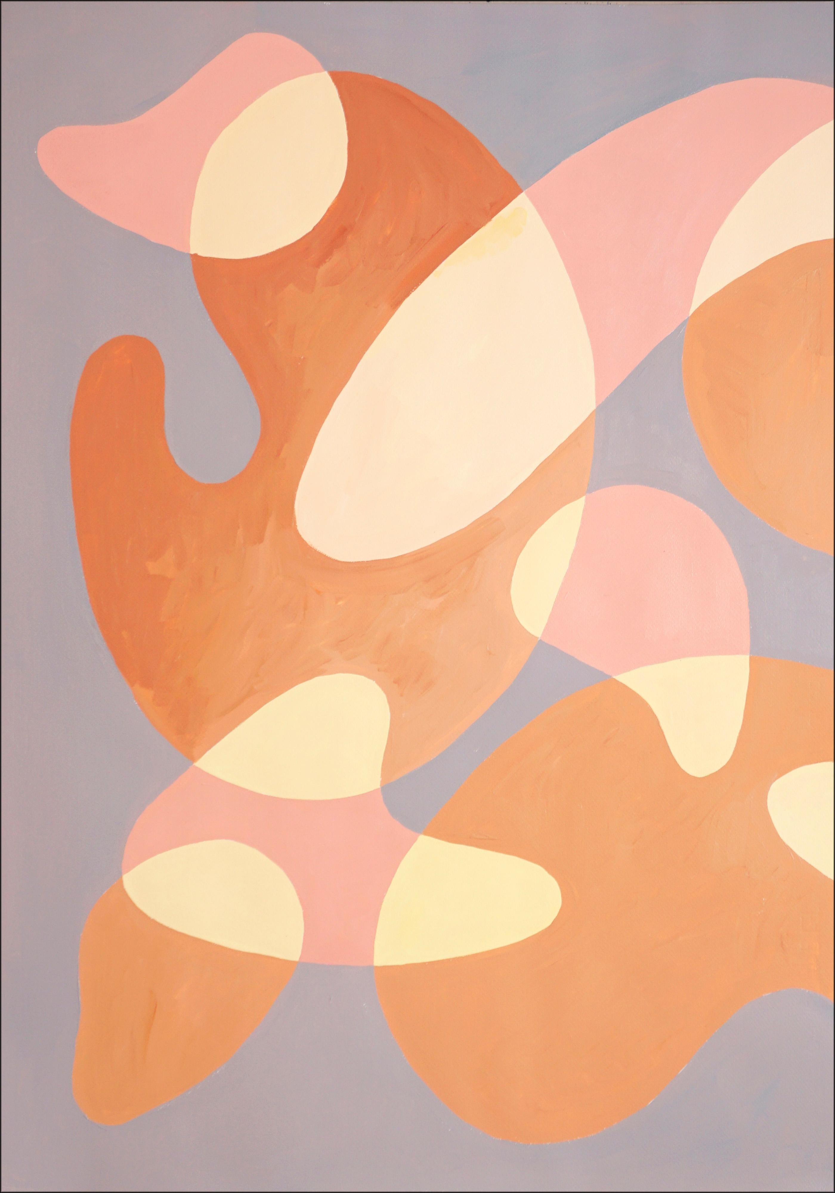 Dancing Bodies in a Dark Room, Nude Tones Diptych, Pale Pink Gray Organic Shapes - Modern Painting by Ryan Rivadeneyra