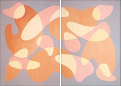 Dancing Bodies in a Dark Room, Nude Tones Diptych, Pale Pink Gray Organic Shapes