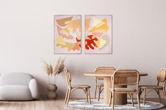 Desert Erosion, Memphis Shapes Diptych Painting in Vivid Pastel Tones on Paper