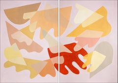 Desert Erosion, Memphis Shapes Diptych Painting in Vivid Pastel Tones on Paper