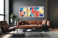 Fauvist Hanging Mobile, Organic Floating Shapes Primary Tones on Mauve, Triptych