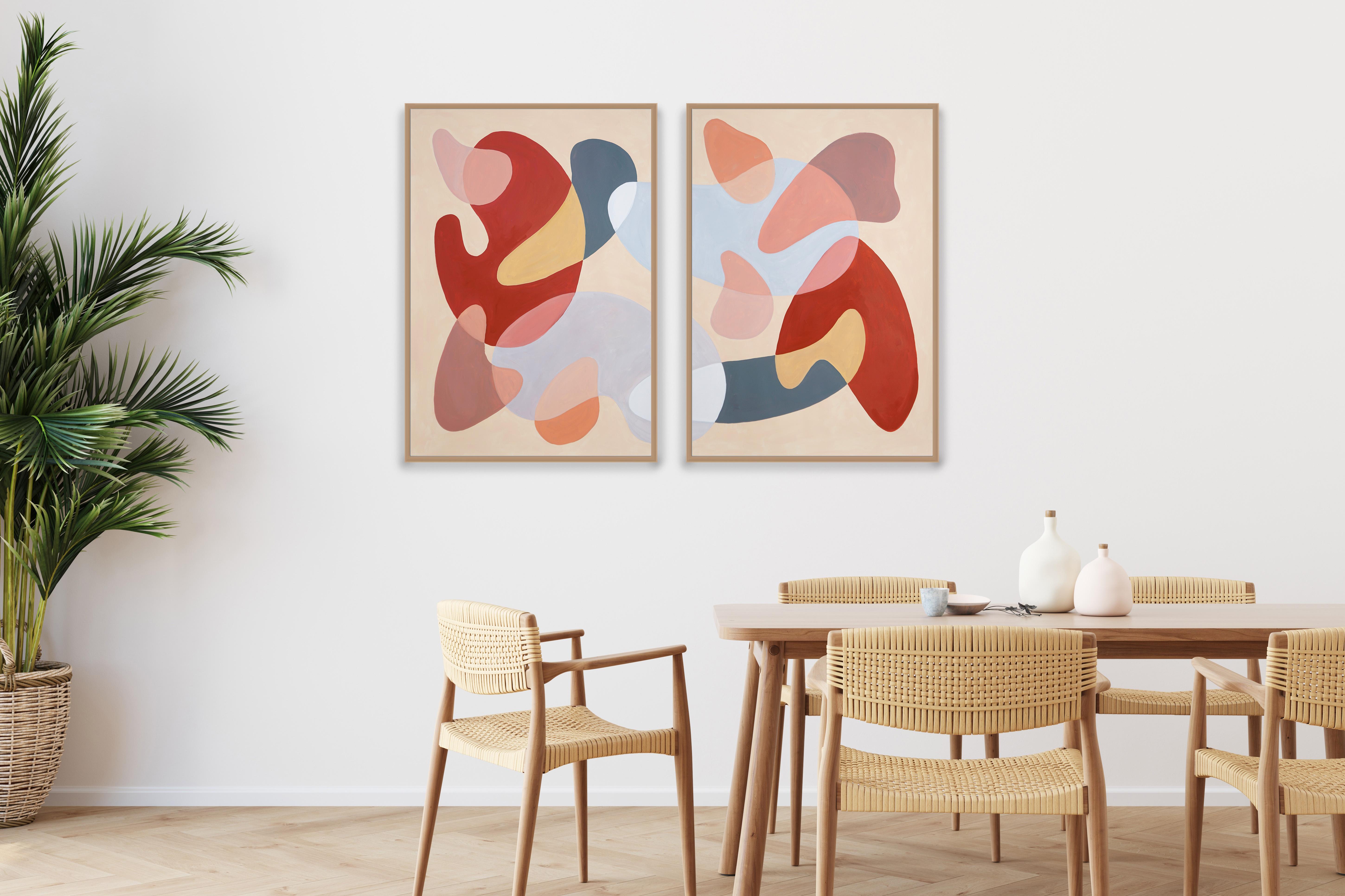 Fifties Grand Canyon, Mid-Century Shapes Diptych, Abstract Landscape, Red, Blue For Sale 2