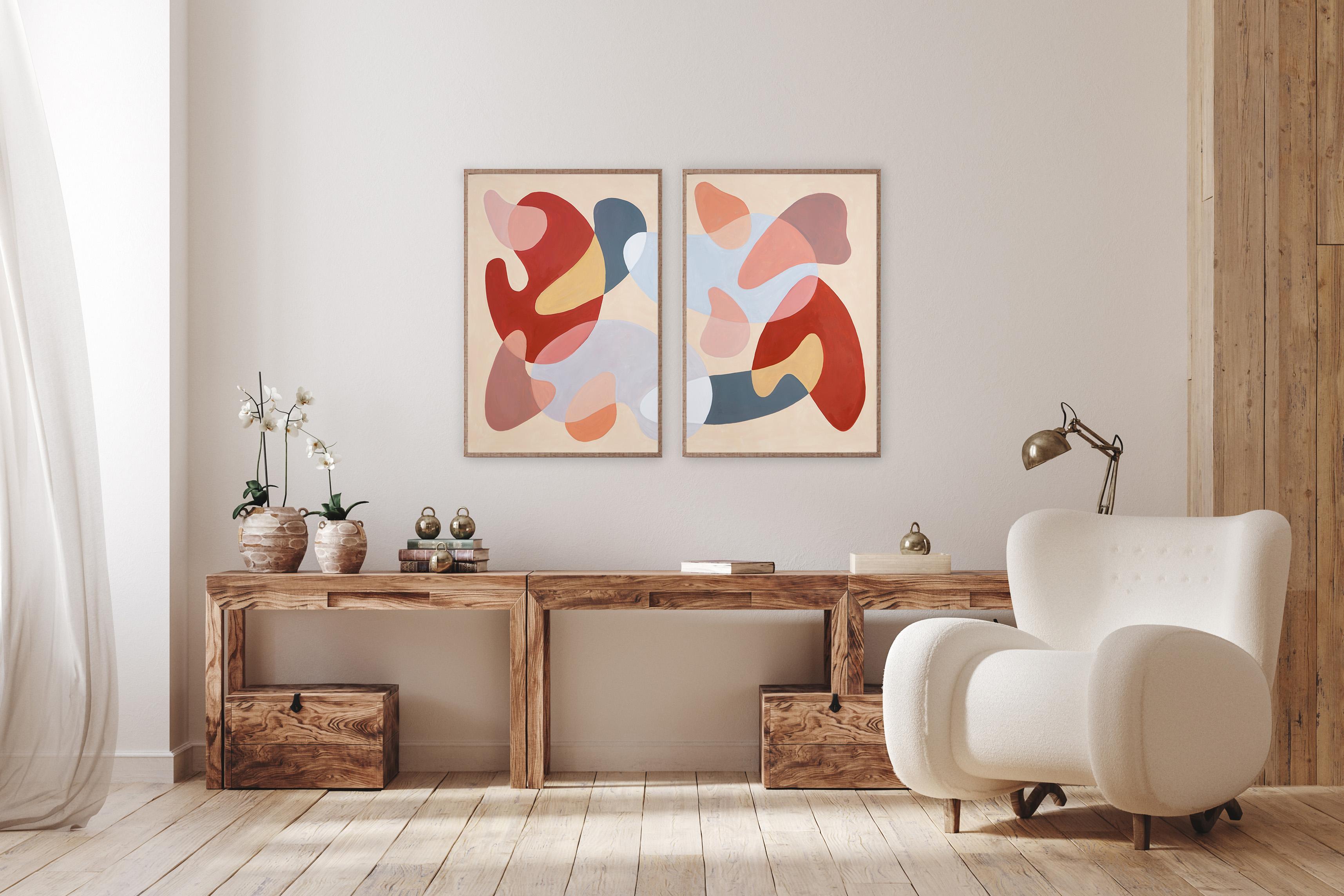 Fifties Grand Canyon, Mid-Century Shapes Diptych, Abstract Landscape, Red, Blue For Sale 4