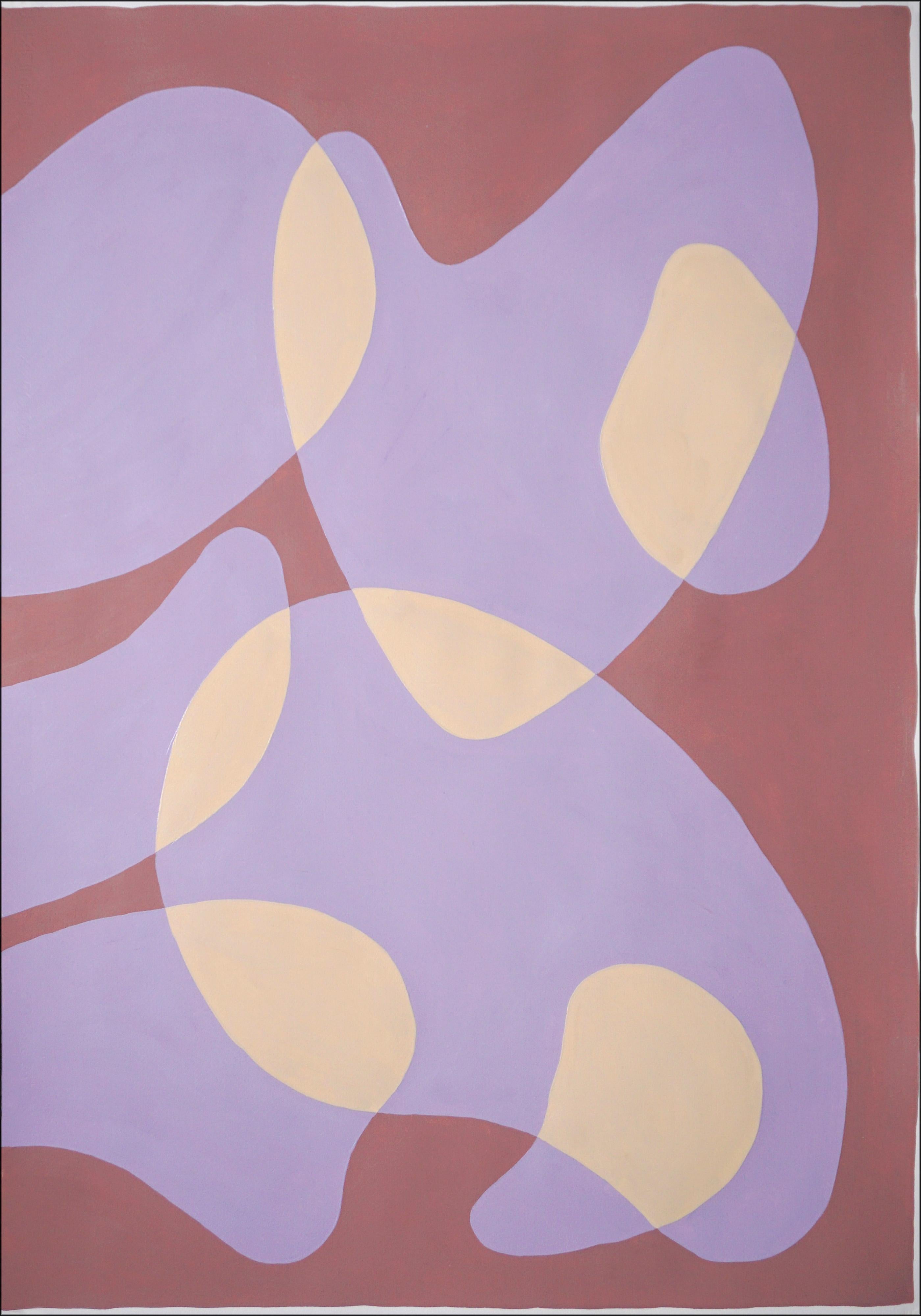 Floating Shapes in Mauve, Mid-Century Modern Abstract Diptych, Coral and Beige  1