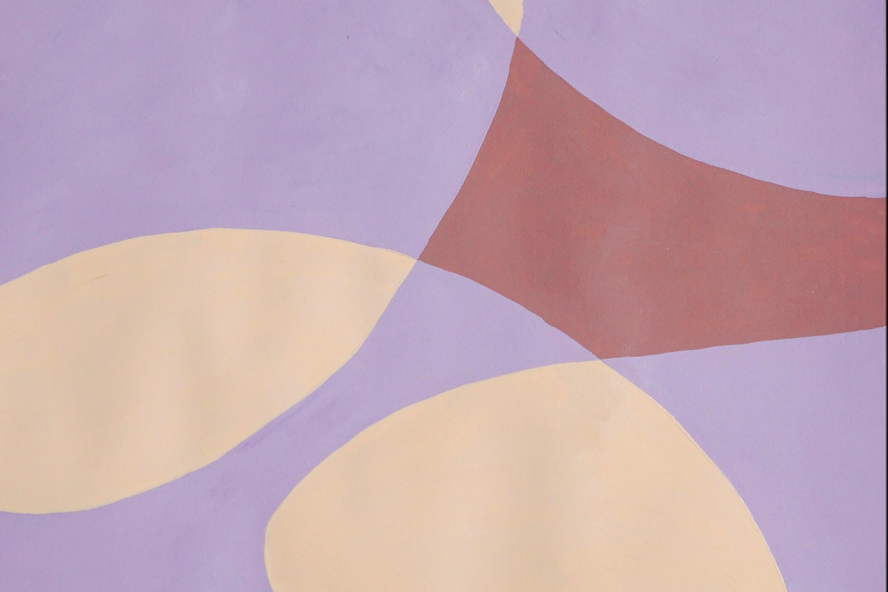 Floating Shapes in Mauve, Mid-Century Modern Abstract Diptych, Coral and Beige  3