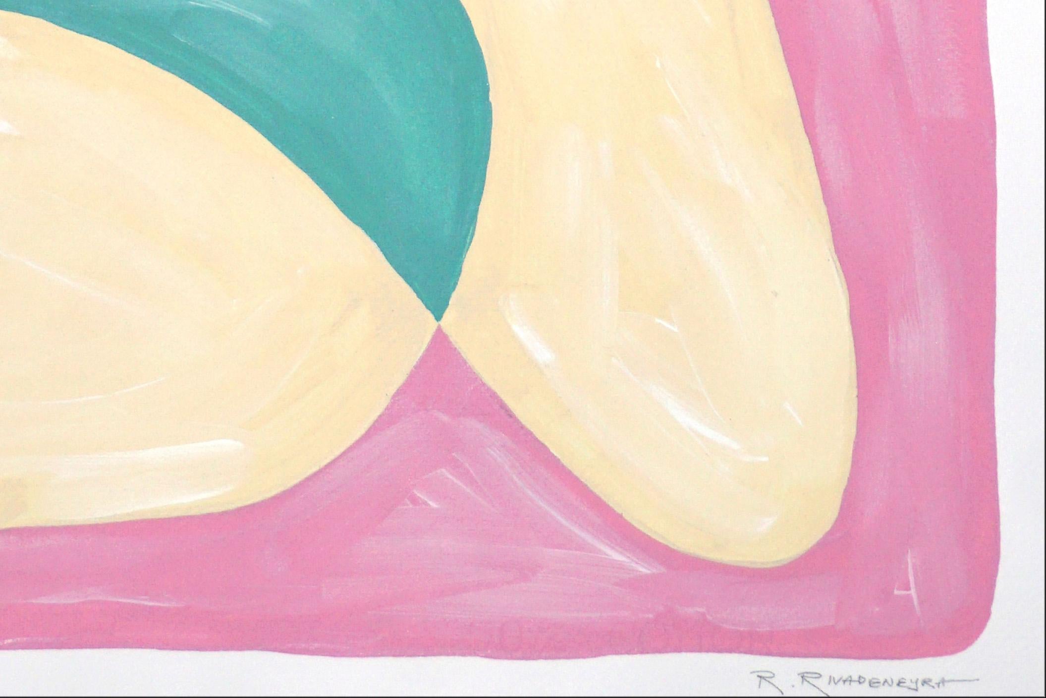 Flowing Bubble Shapes, Modern Diptych in Pastel Pink, Green and Yellow, Abstract 1