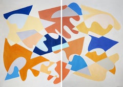 Fragments of Summer,  Jetsons Shapes, Memphis Floating Forms Diptych in Yellow