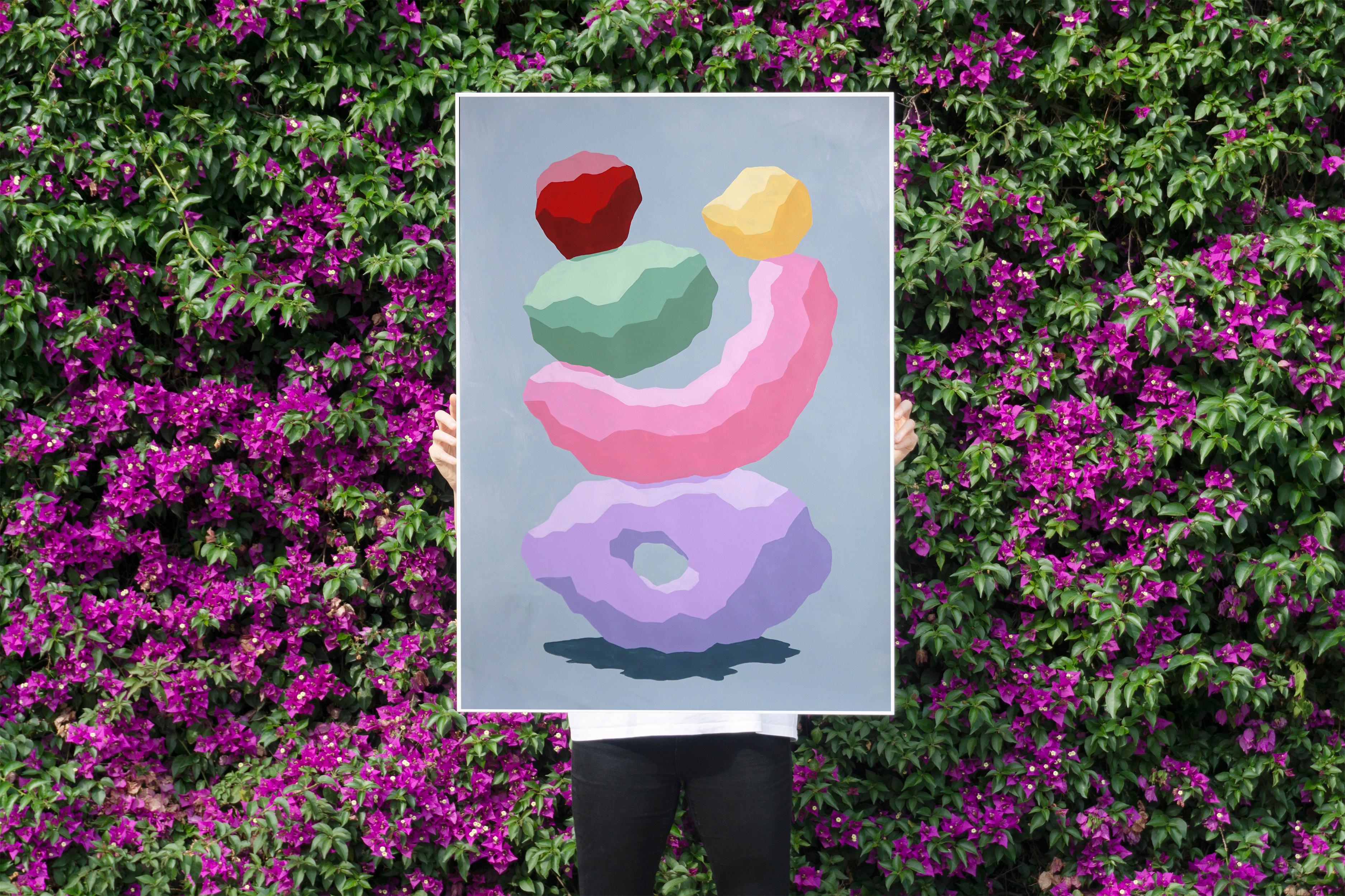 Süßes Ungleichgewicht, Pastelltöne Abstrakte Render Totem, urbane Edelsteine, Weichblau, Rosa – Painting von Ryan Rivadeneyra