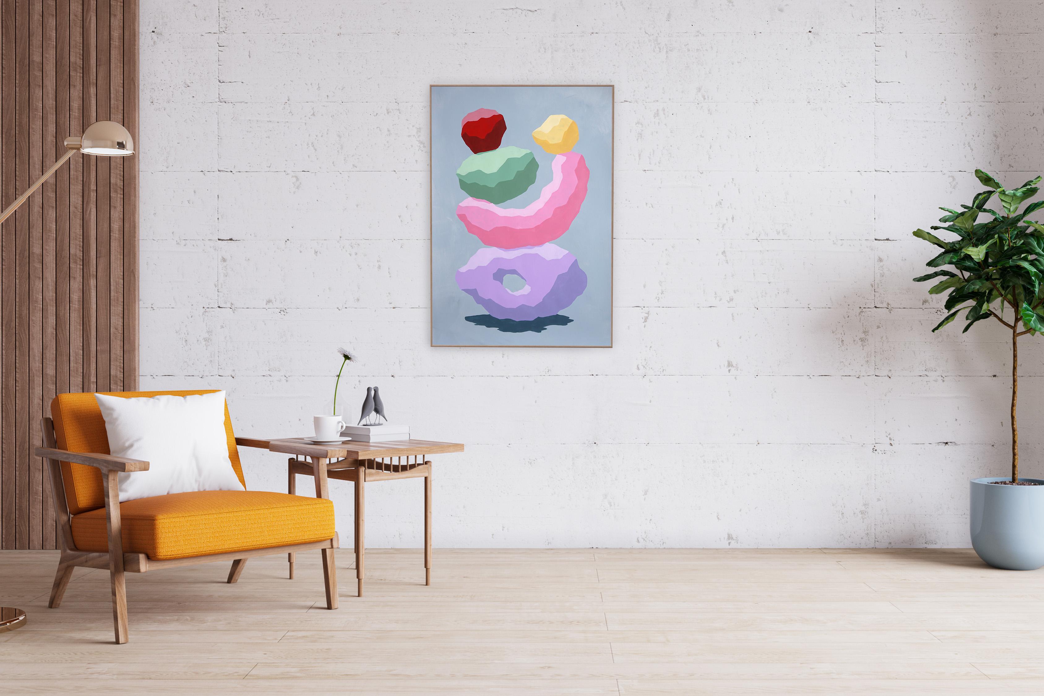 Fresco squilibrio, Totem astratto del render dai toni pastello, Gemme urbane, Blu tenue, Rosa in vendita 2