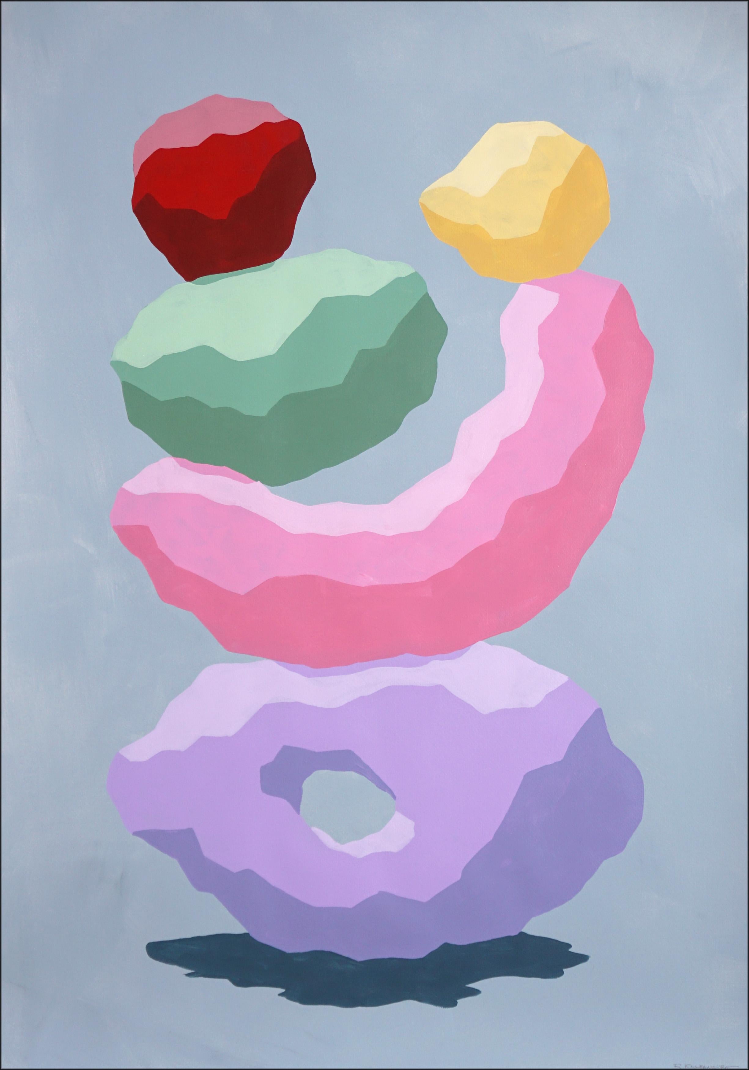 Ryan Rivadeneyra Abstract Painting – Süßes Ungleichgewicht, Pastelltöne Abstrakte Render Totem, urbane Edelsteine, Weichblau, Rosa