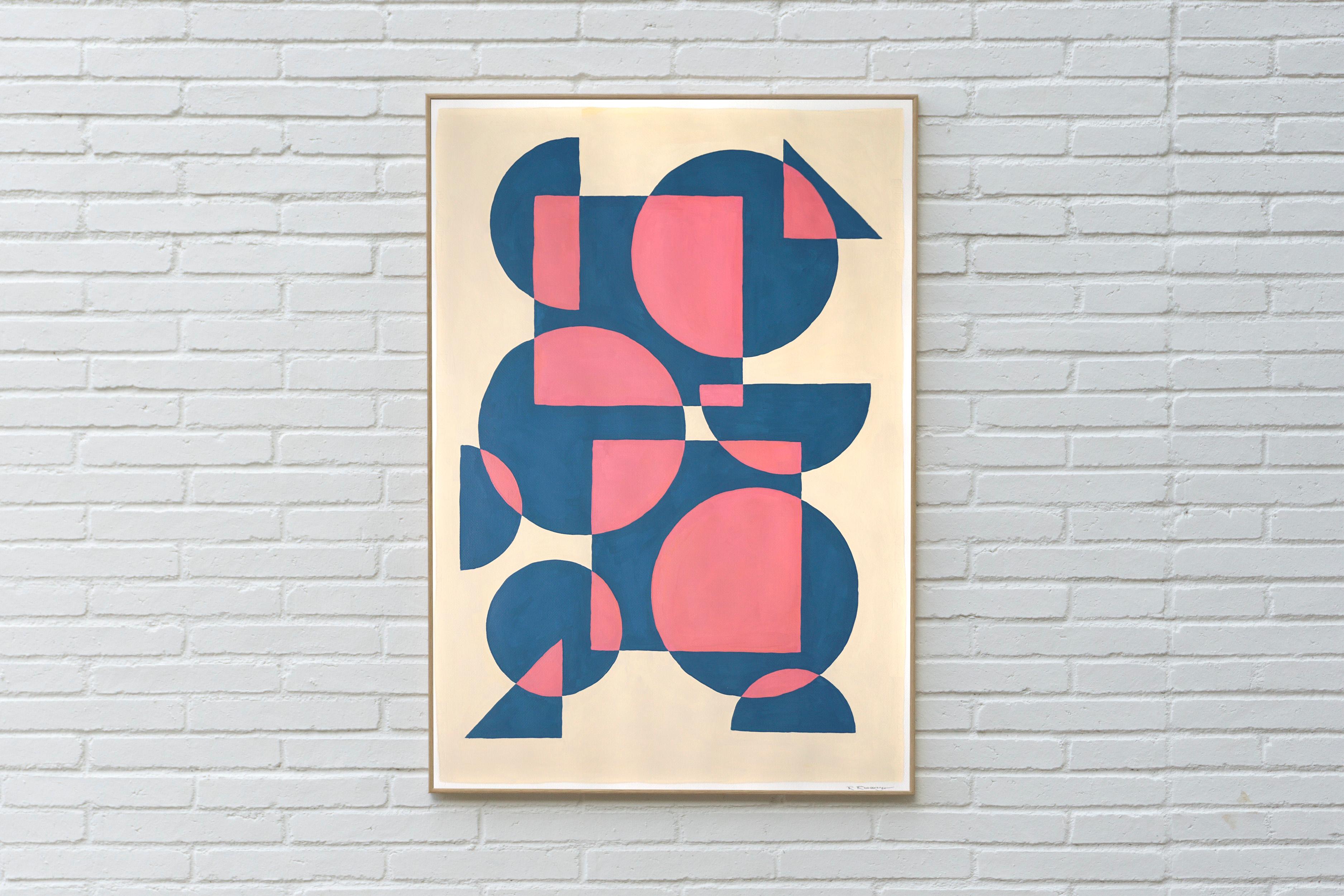 Omaggio geometrico futurista, blu e rosa, cerchi e quadrati positivi e negativi - Painting Suprematismo di Ryan Rivadeneyra