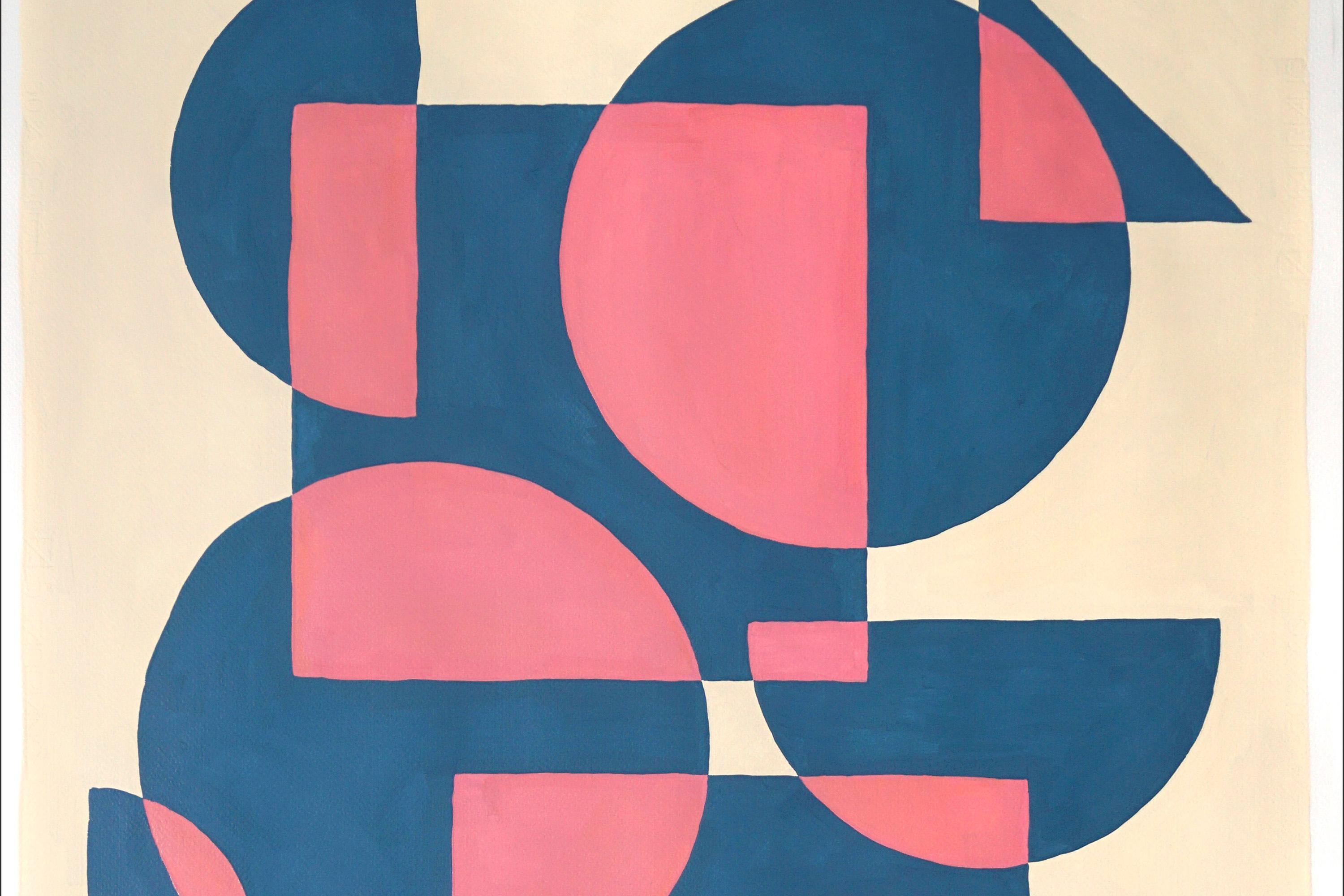 Omaggio geometrico futurista, blu e rosa, cerchi e quadrati positivi e negativi - Interior Painting Arancia di Ryan Rivadeneyra