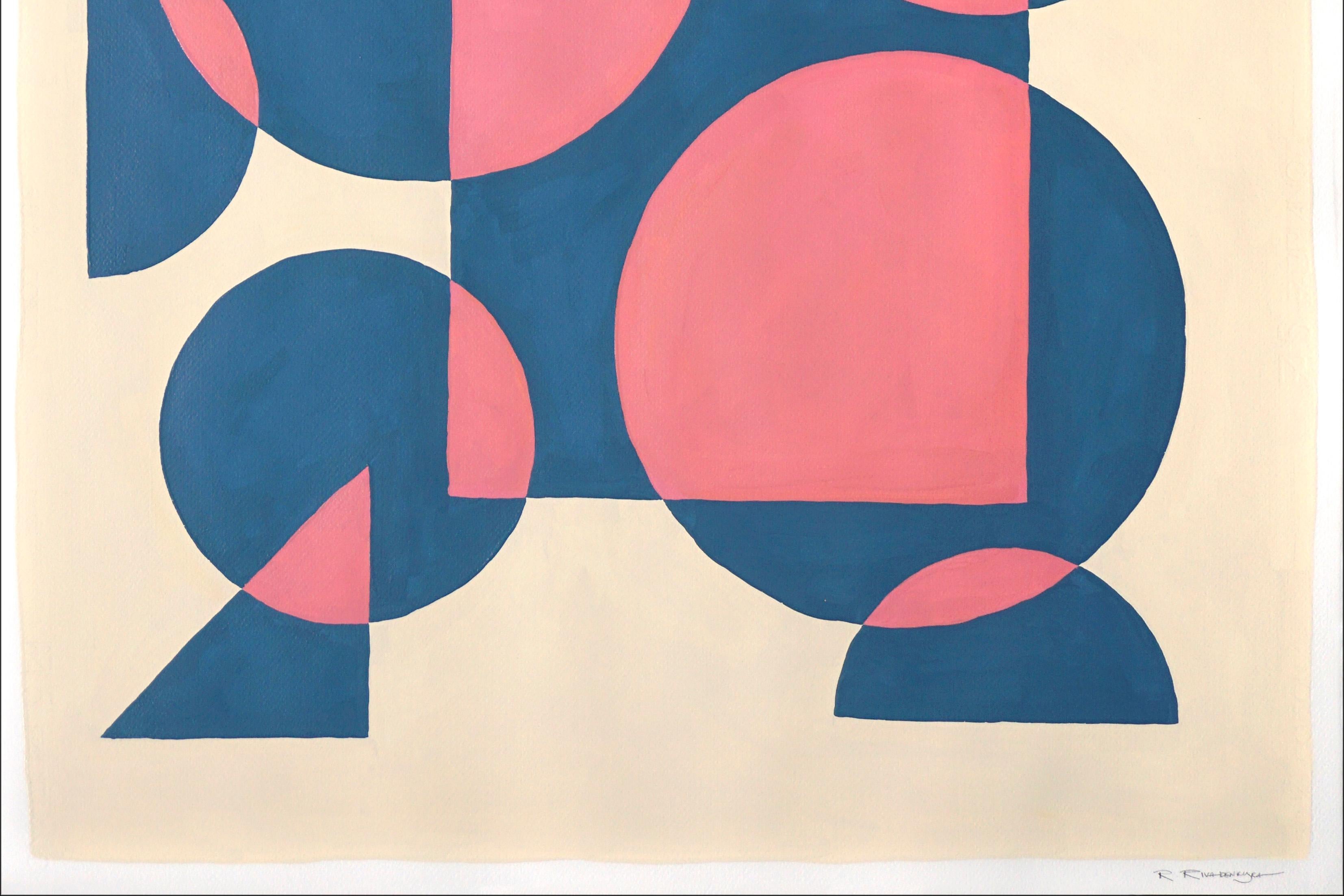 Omaggio geometrico futurista, blu e rosa, cerchi e quadrati positivi e negativi 1