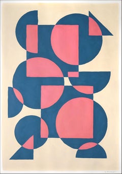 Futurist Geometric Homage, Blue and Pink, Positive vs Negative Circles & Squares