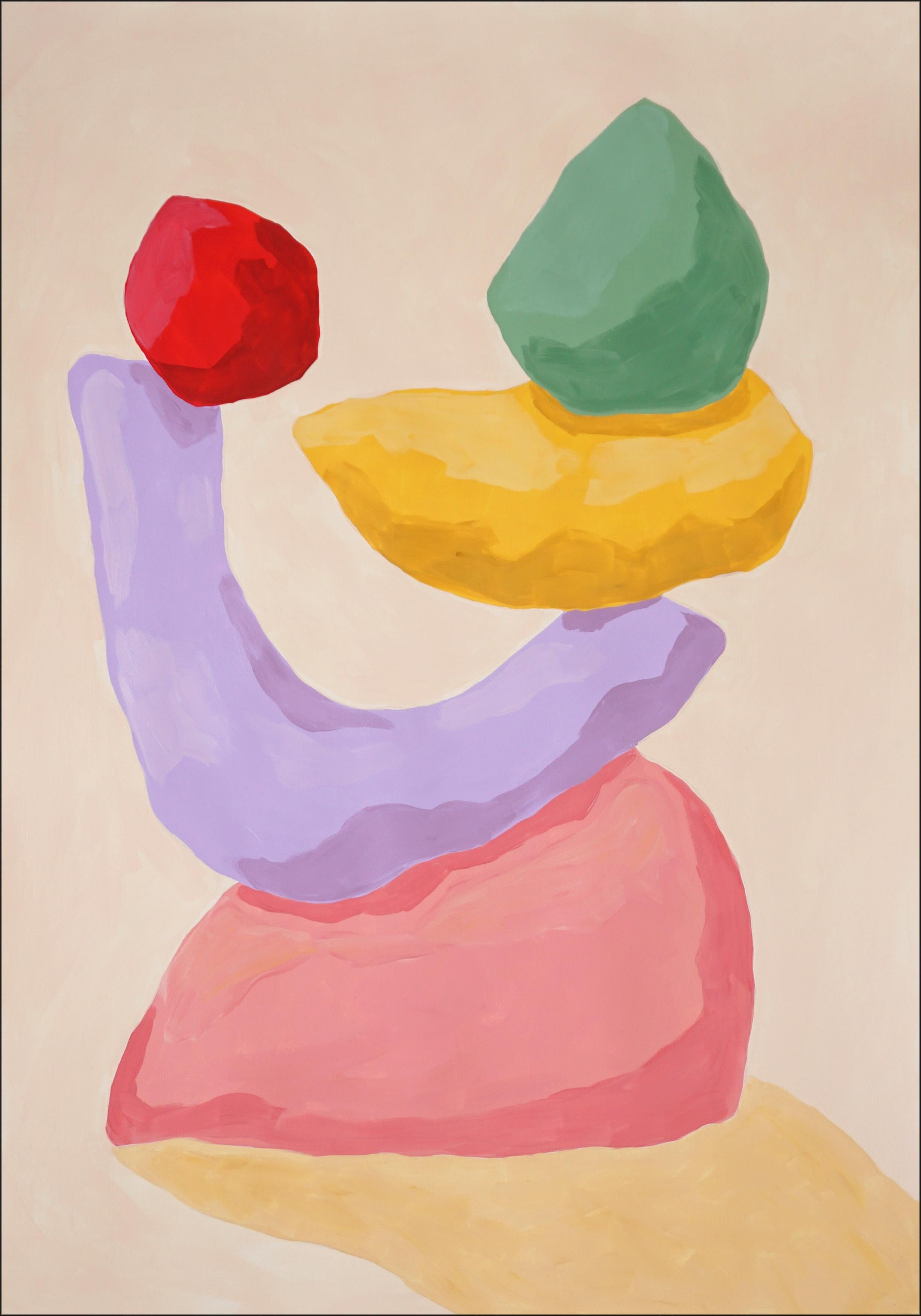 Portrait Painting Ryan Rivadeneyra - Sculpture de jardin, palette pastel, formes de rendu abstrait rose, jaune