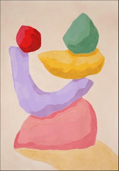 Sculpture de jardin, palette pastel, formes de rendu abstrait rose, jaune