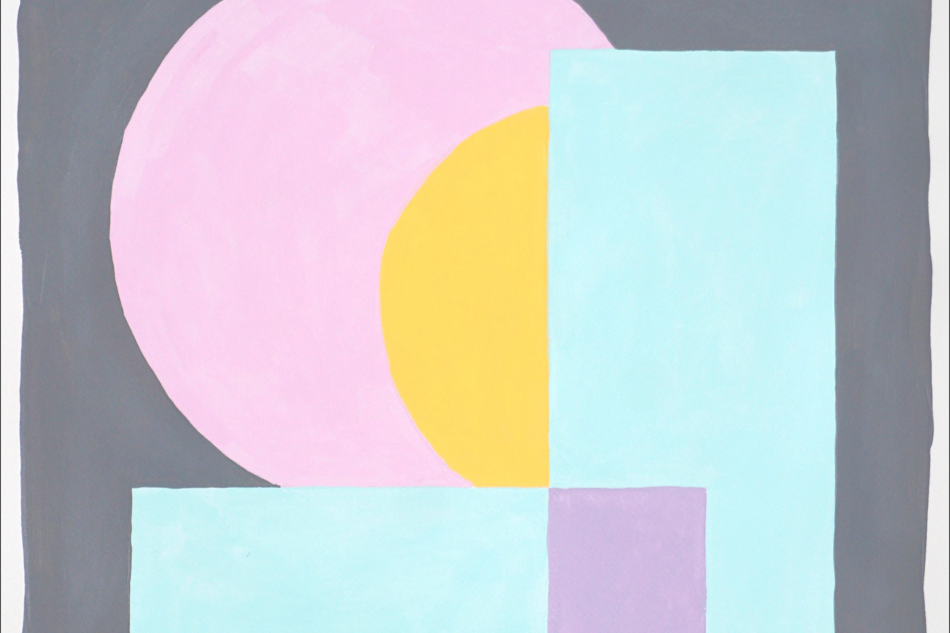 Fioritura geometrica in toni pastello, simmetria costruttivista in grigio, rosa e blu in vendita 1