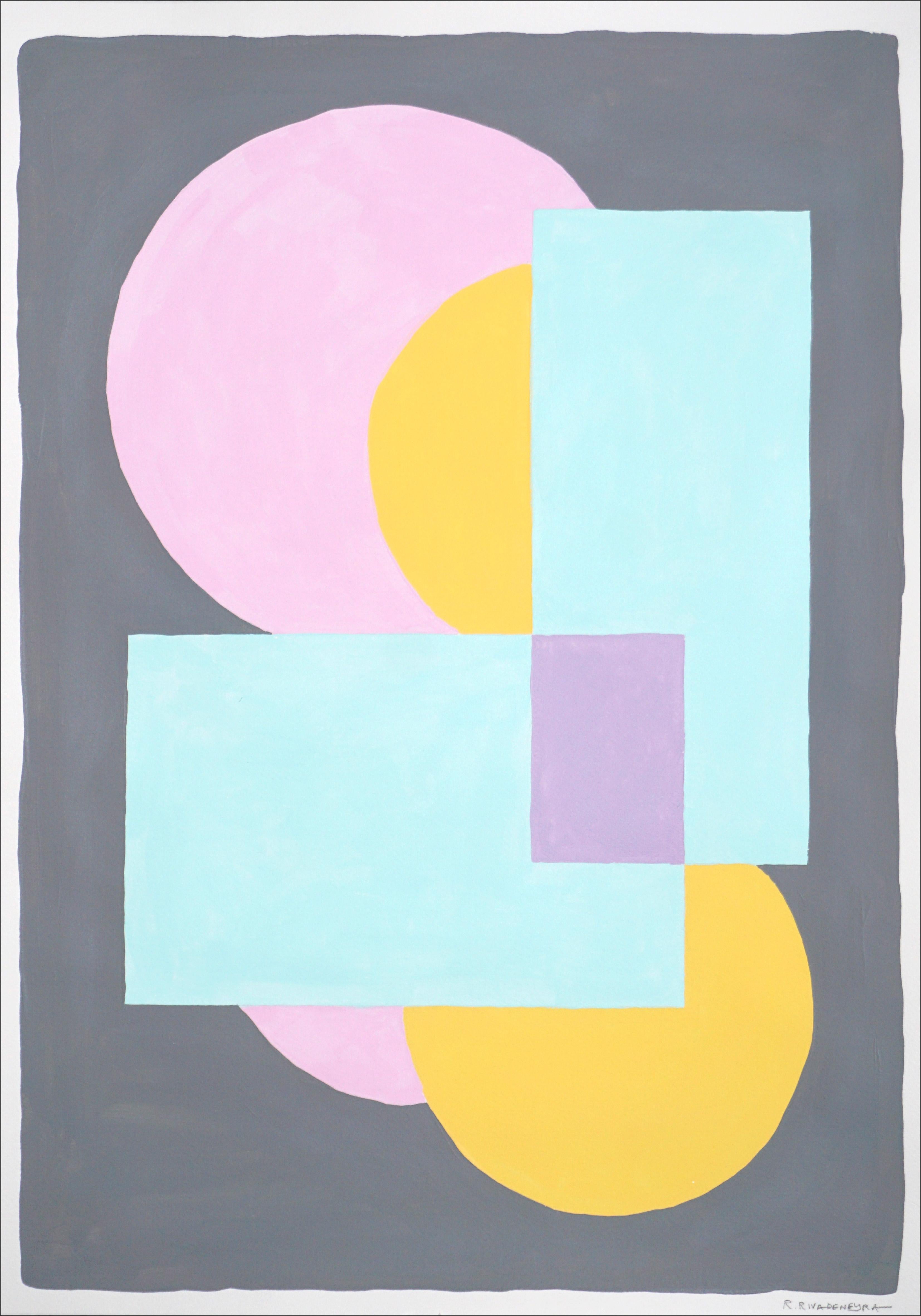 Geometric Bloom in Pastel Tones, Constructivist Symmetry in Gray, Pink and Blue
