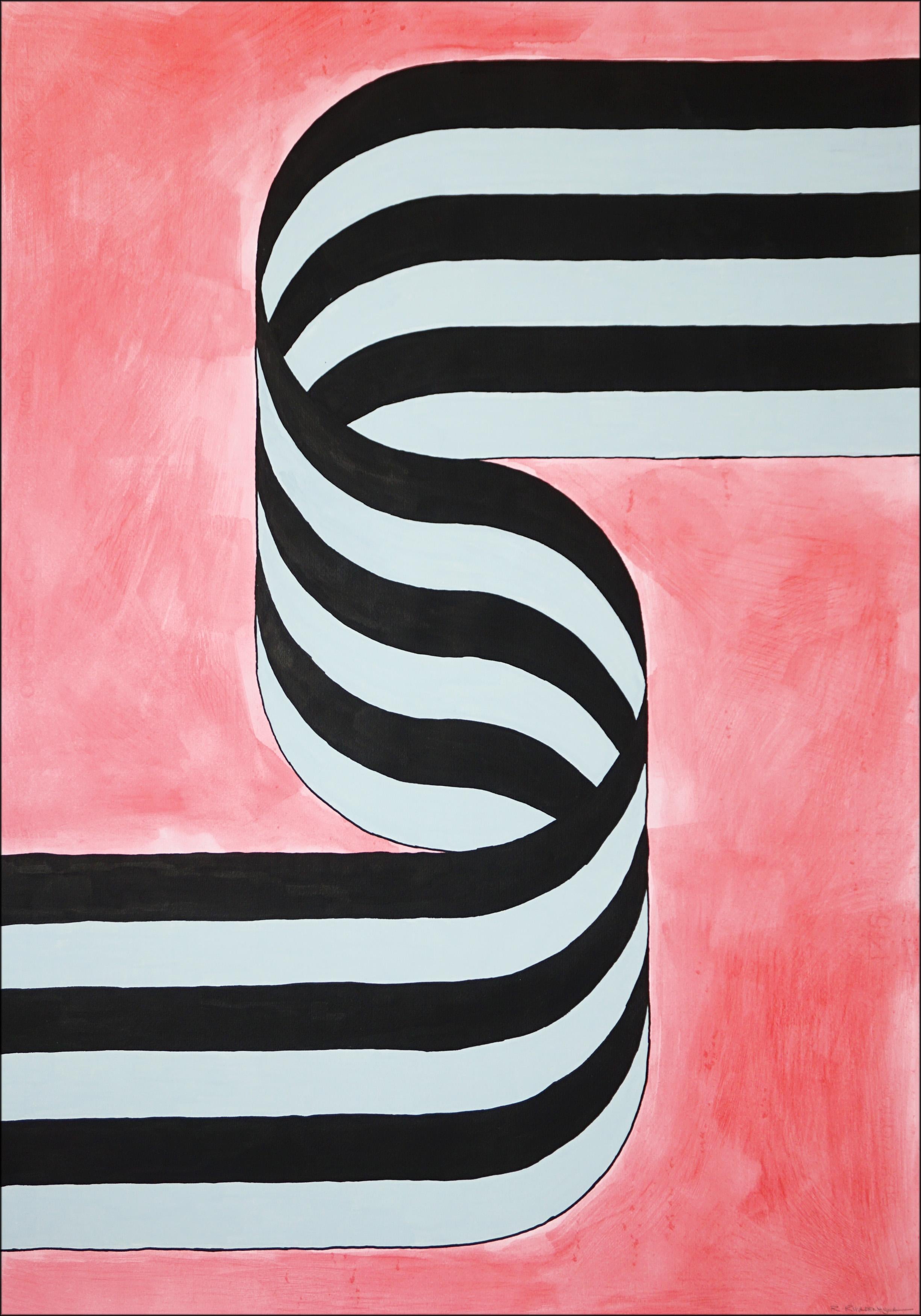 Ryan Rivadeneyra Abstract Painting - Gray and Black Ribbon, Color Field Spacial Illusion, Graphic Style on Paper