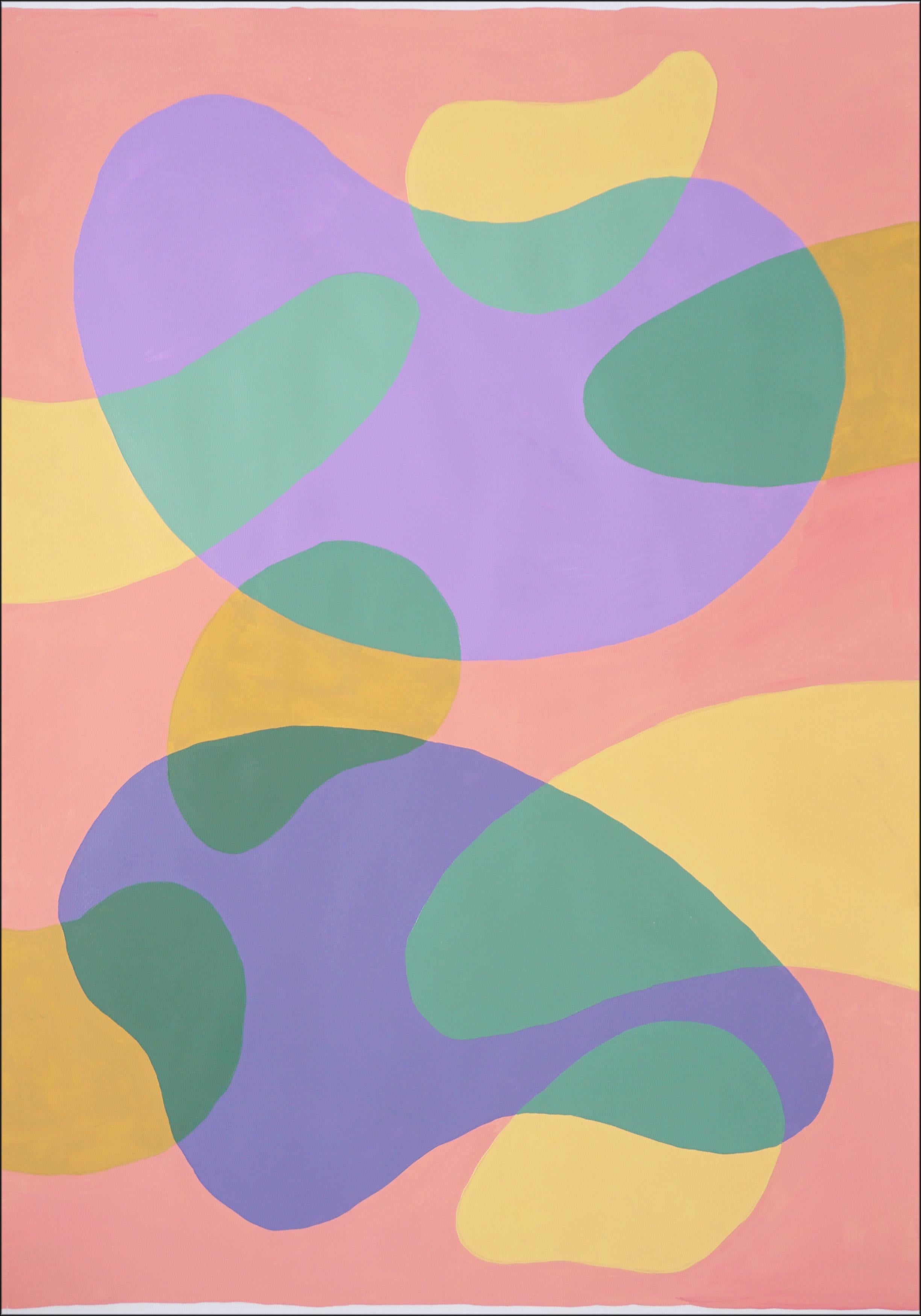 Trittico della Grande Barriera Corallina, forme astratte di metà secolo, carta - Abstract Painting Beige di Ryan Rivadeneyra