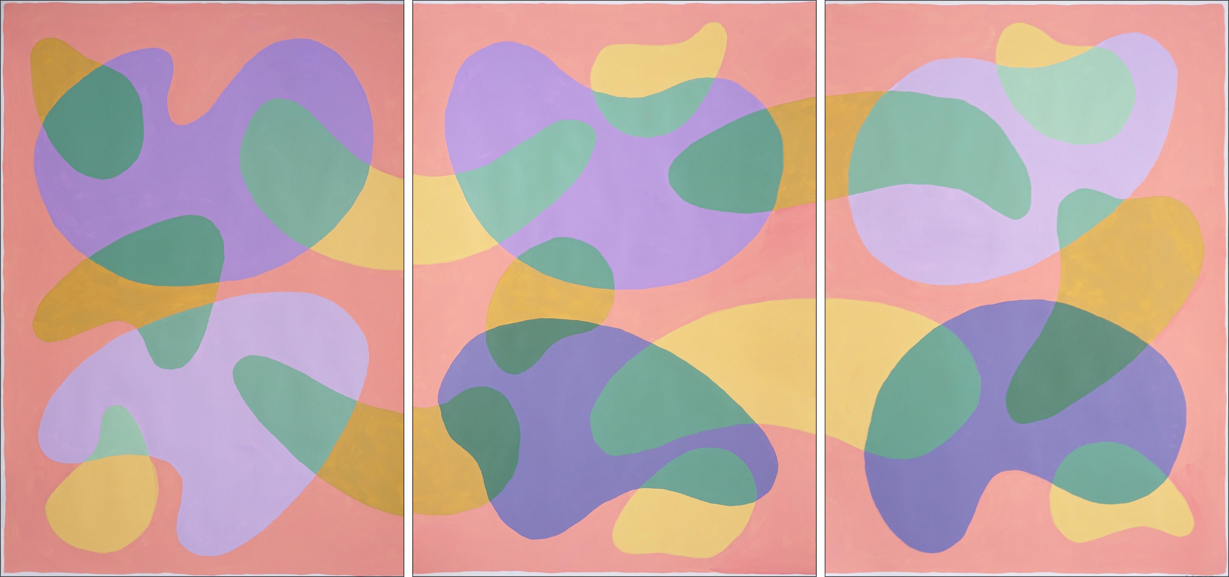 Abstract Painting di Ryan Rivadeneyra - Trittico della Grande Barriera Corallina, forme astratte di metà secolo, carta