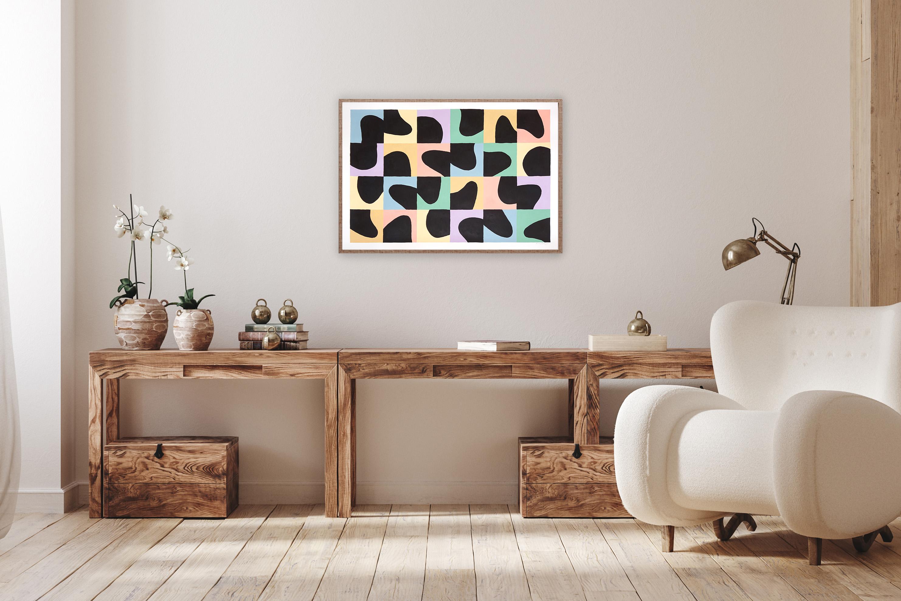 Half Empty Spaces, Urban Style Tiles, Miami Pastel Tones, Pink, Yellow Terrazzo  - Beige Abstract Painting by Ryan Rivadeneyra
