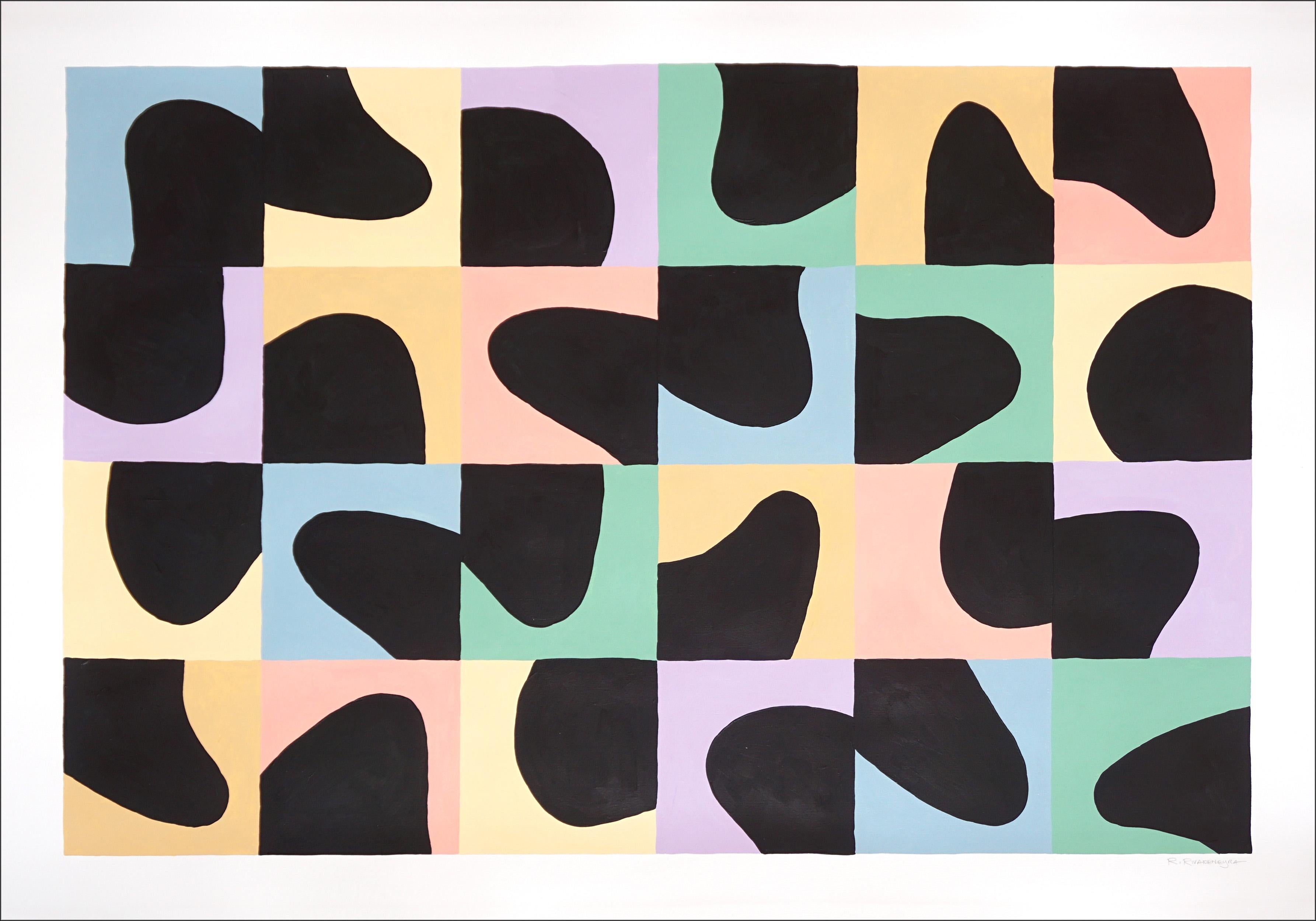 Ryan Rivadeneyra Abstract Painting - Half Empty Spaces, Urban Style Tiles, Miami Pastel Tones, Pink, Yellow Terrazzo 