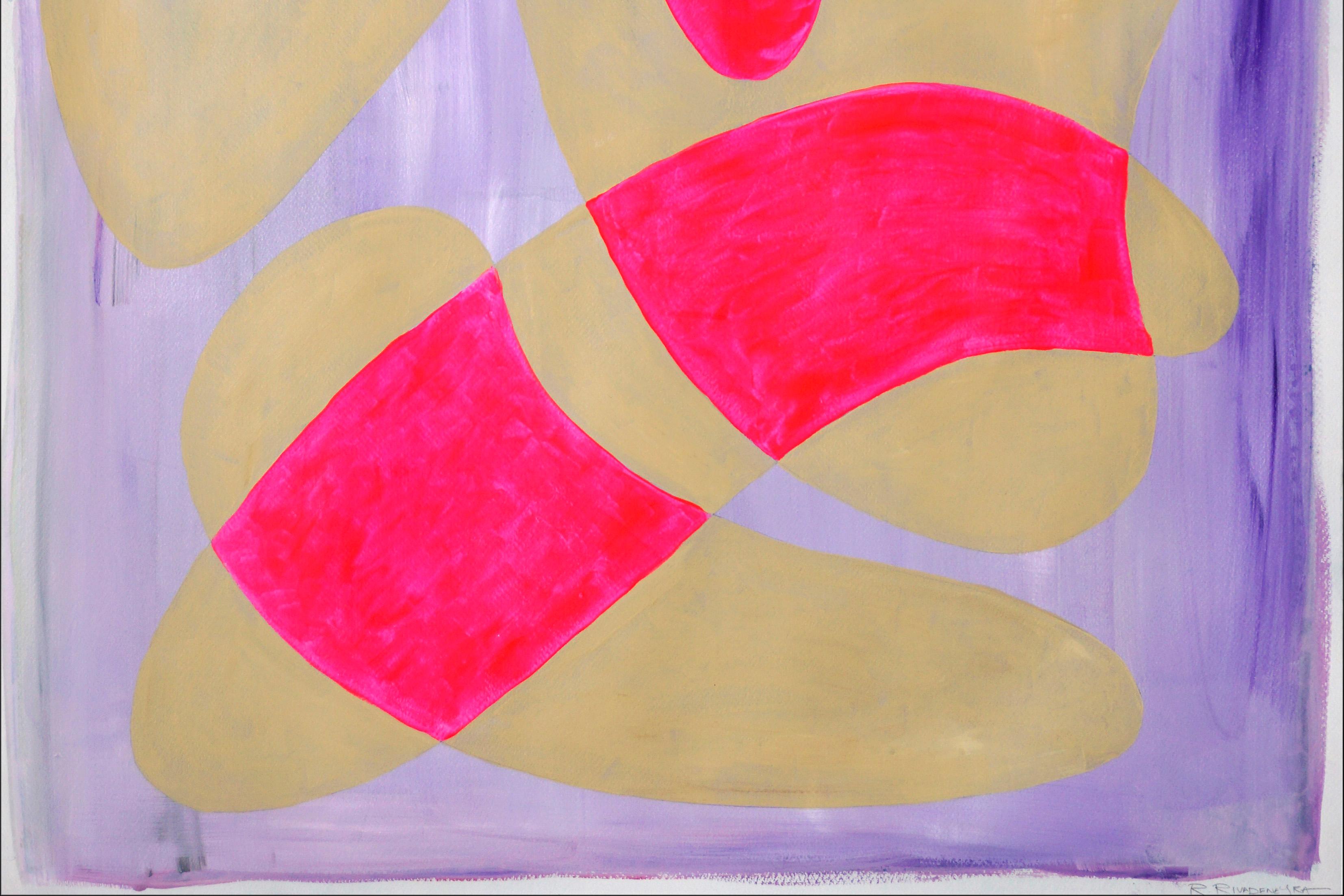 Hot Pink and Cream Curves, Avant Garde Shapes with Soft Urban Style Background  - Street Art Painting by Ryan Rivadeneyra