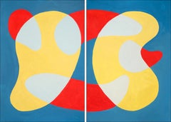 Kidney Pools in Primary Tones Diptych, Modern Abstract Shapes Red, Blue, Yellow 