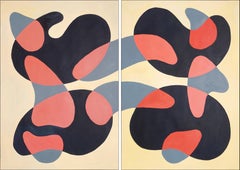 Leuchten und Schatten, Diptychon in abstrakten Formen, Mid-Century Modern, Schwarz, Rot und Grau