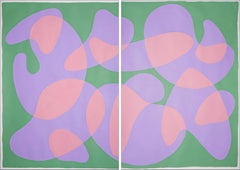 Mauve, Green and Pink Geometry, Rich Tones Diptych, Vanguard Shapes on Paper  