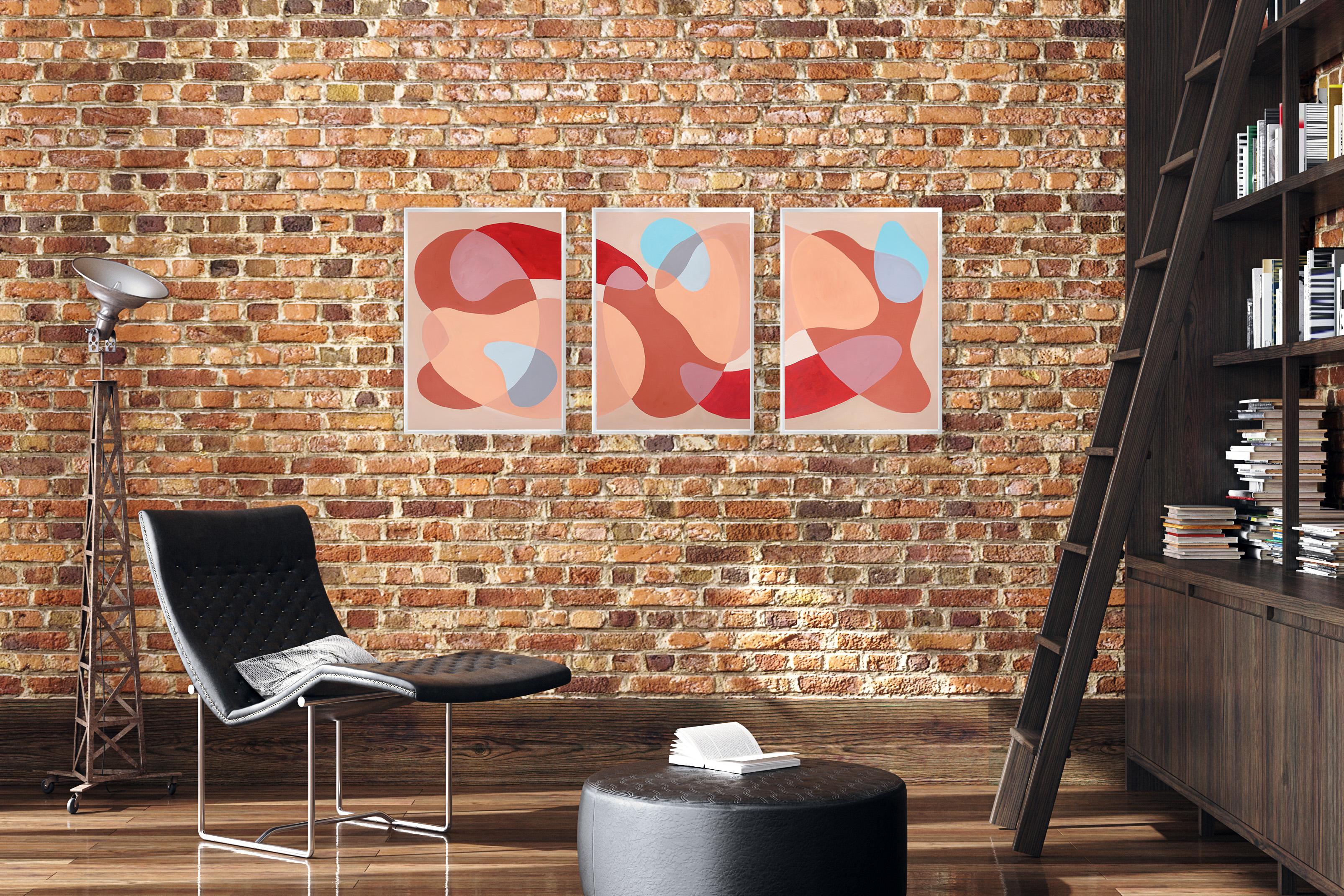 Mid-Century Modern Abstract Shapes Triptych, Sleeping Bodies, Brown Earth Tones 7