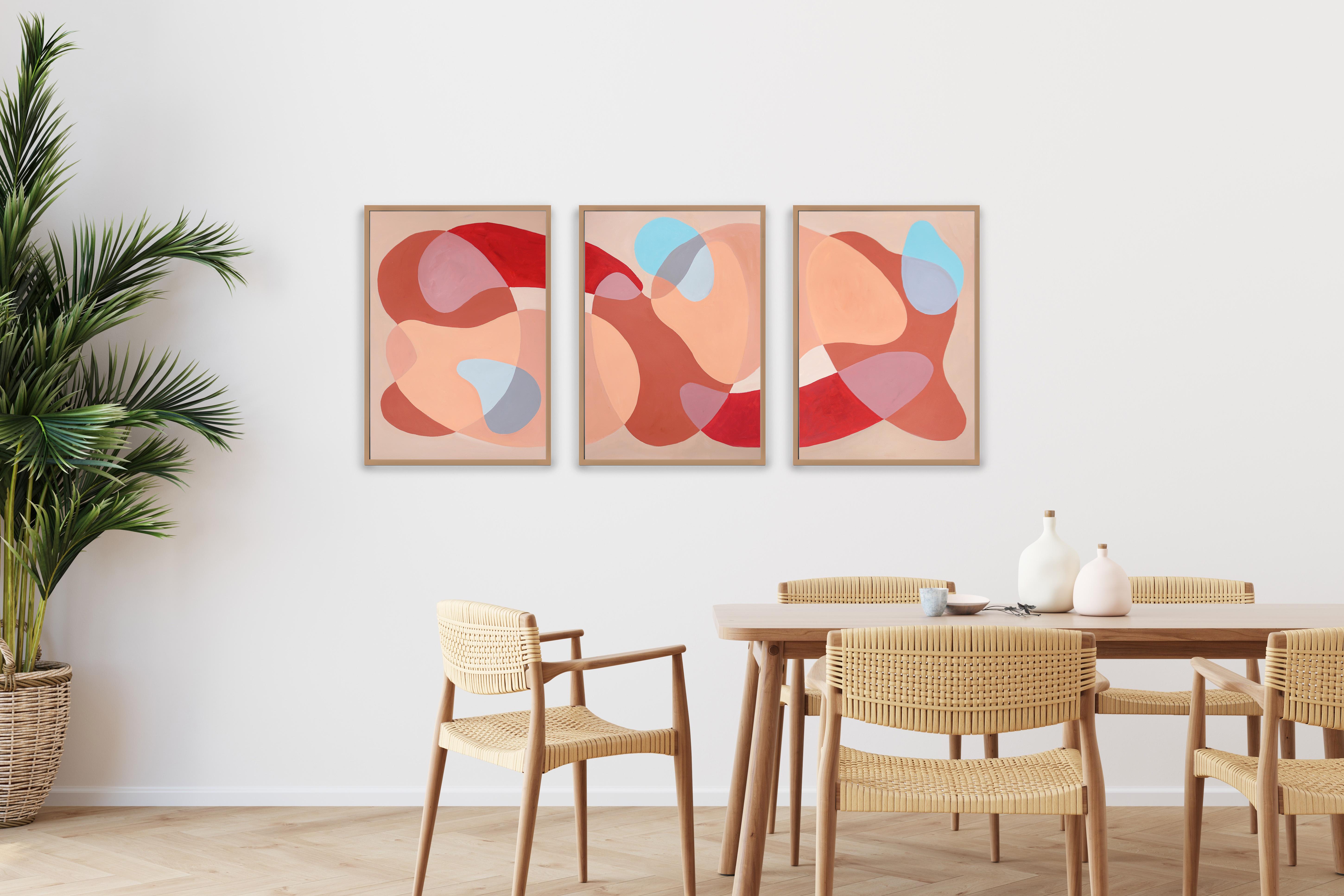 Mid-Century Modern Abstract Shapes Triptych, Sleeping Bodies, Brown Earth Tones - Painting by Ryan Rivadeneyra