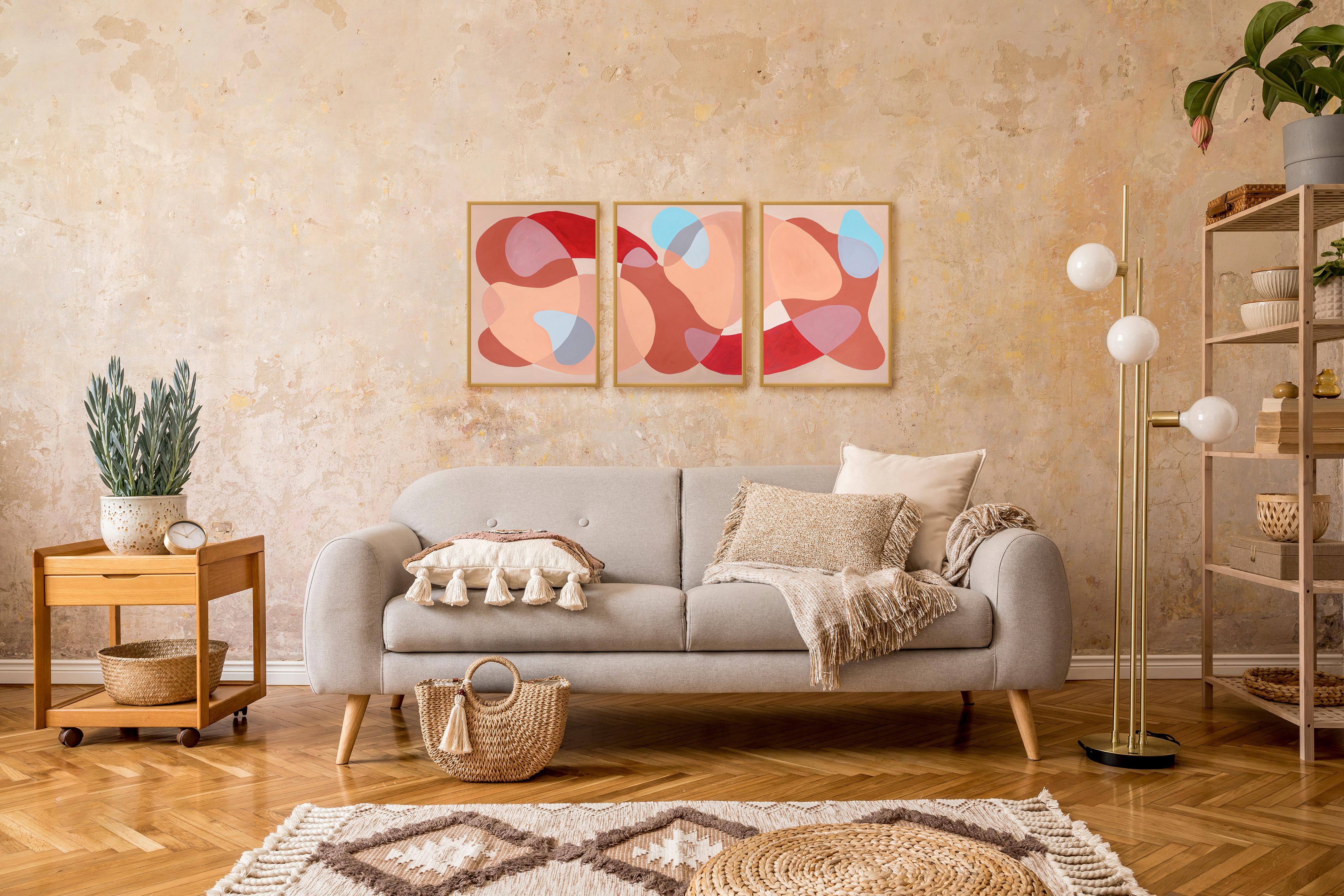 Mid-Century Modern Abstract Shapes Triptych, Sleeping Bodies, Brown Earth Tones 3