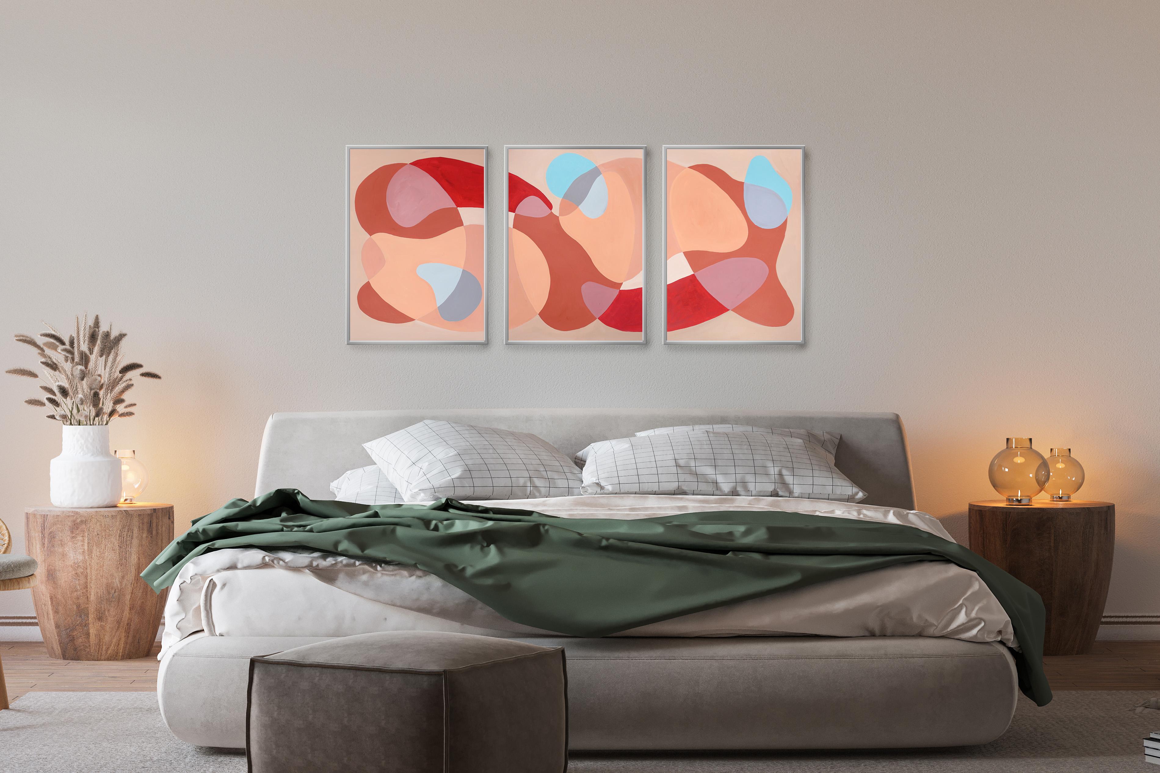 Mid-Century Modern Abstract Shapes Triptych, Sleeping Bodies, Brown Earth Tones 5