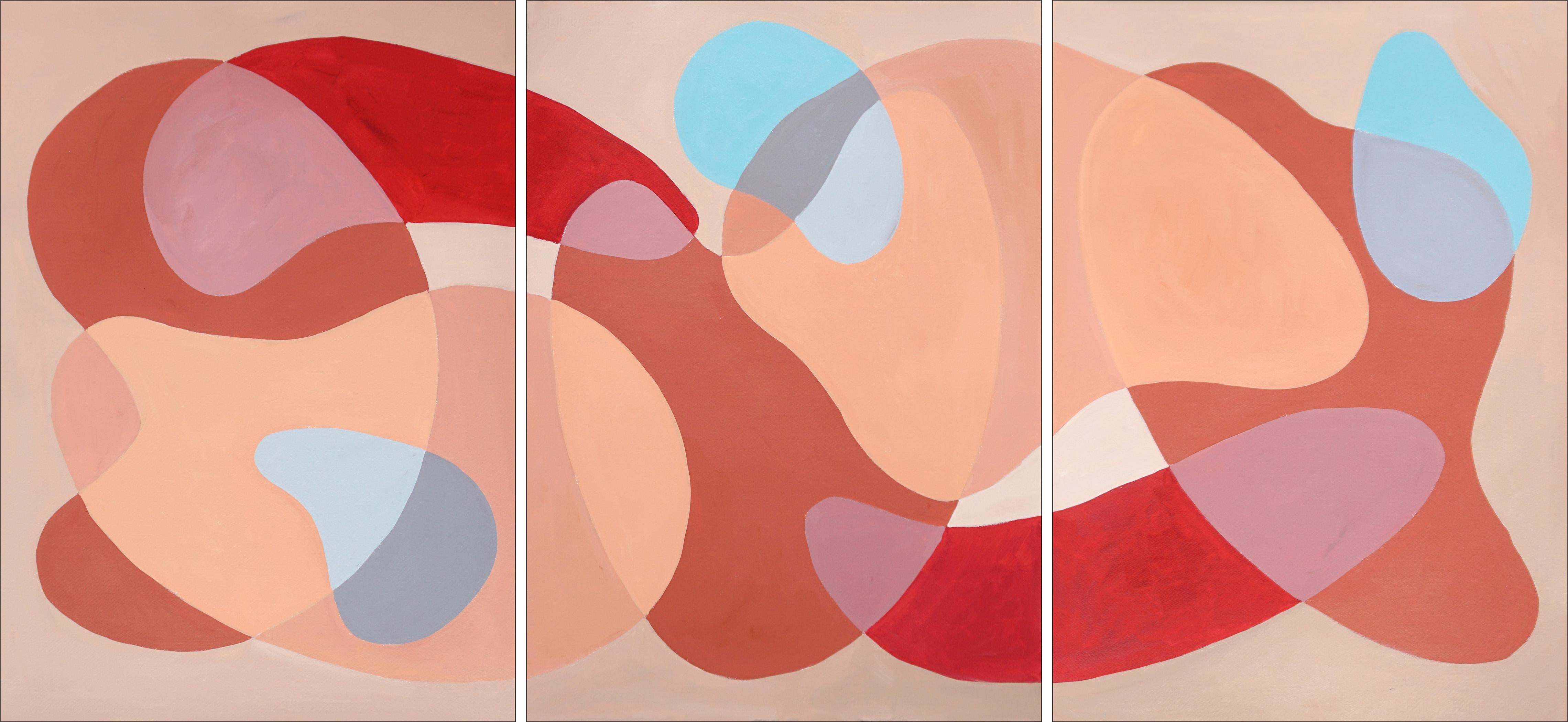 Mid-Century Modern Abstract Shapes Triptych, Sleeping Bodies, Brown Earth Tones