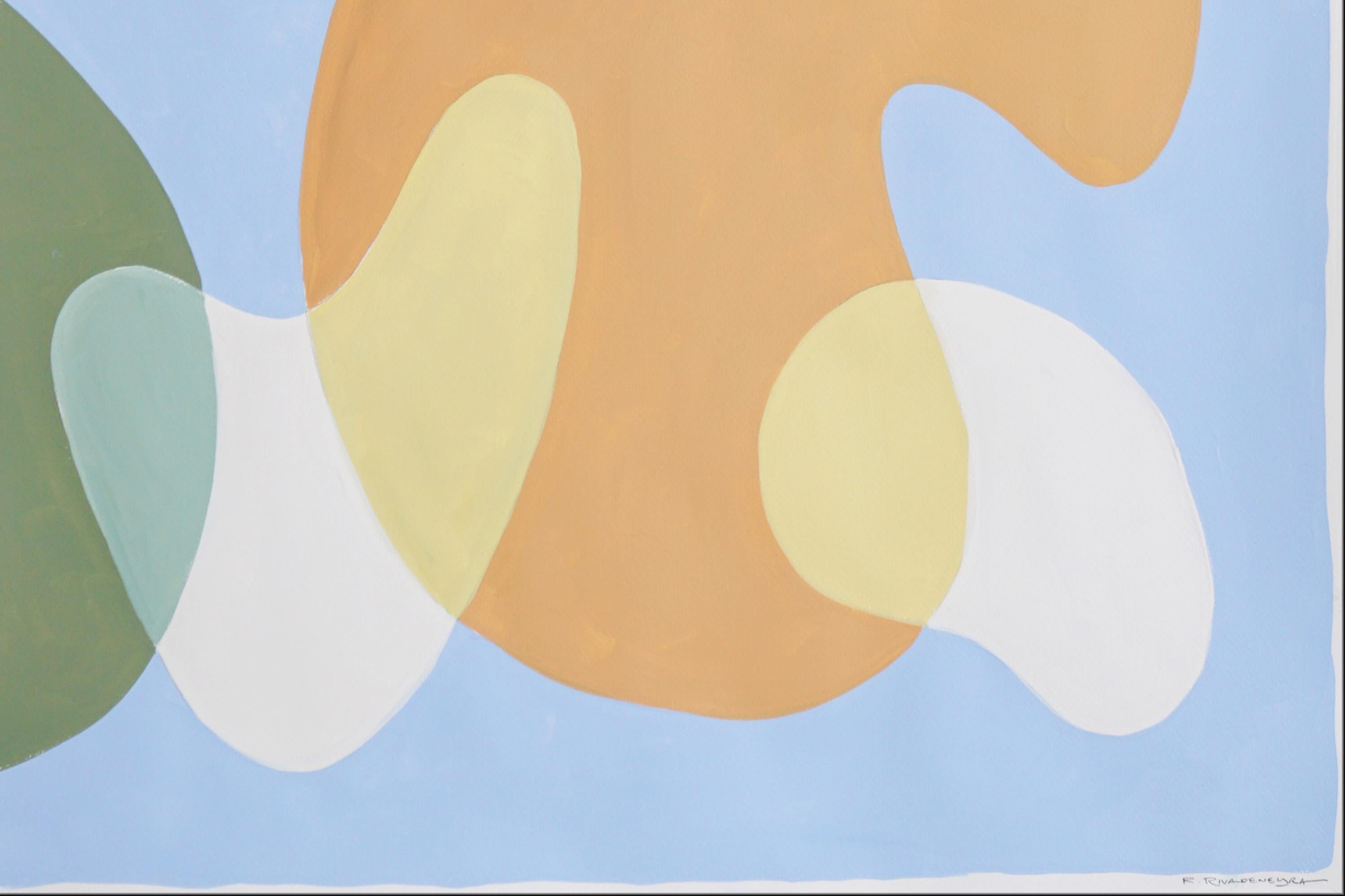 Peinture moderne du milieu du siècle dernier, courbes corail, formes abstraites Triptyque, tons pastel 6