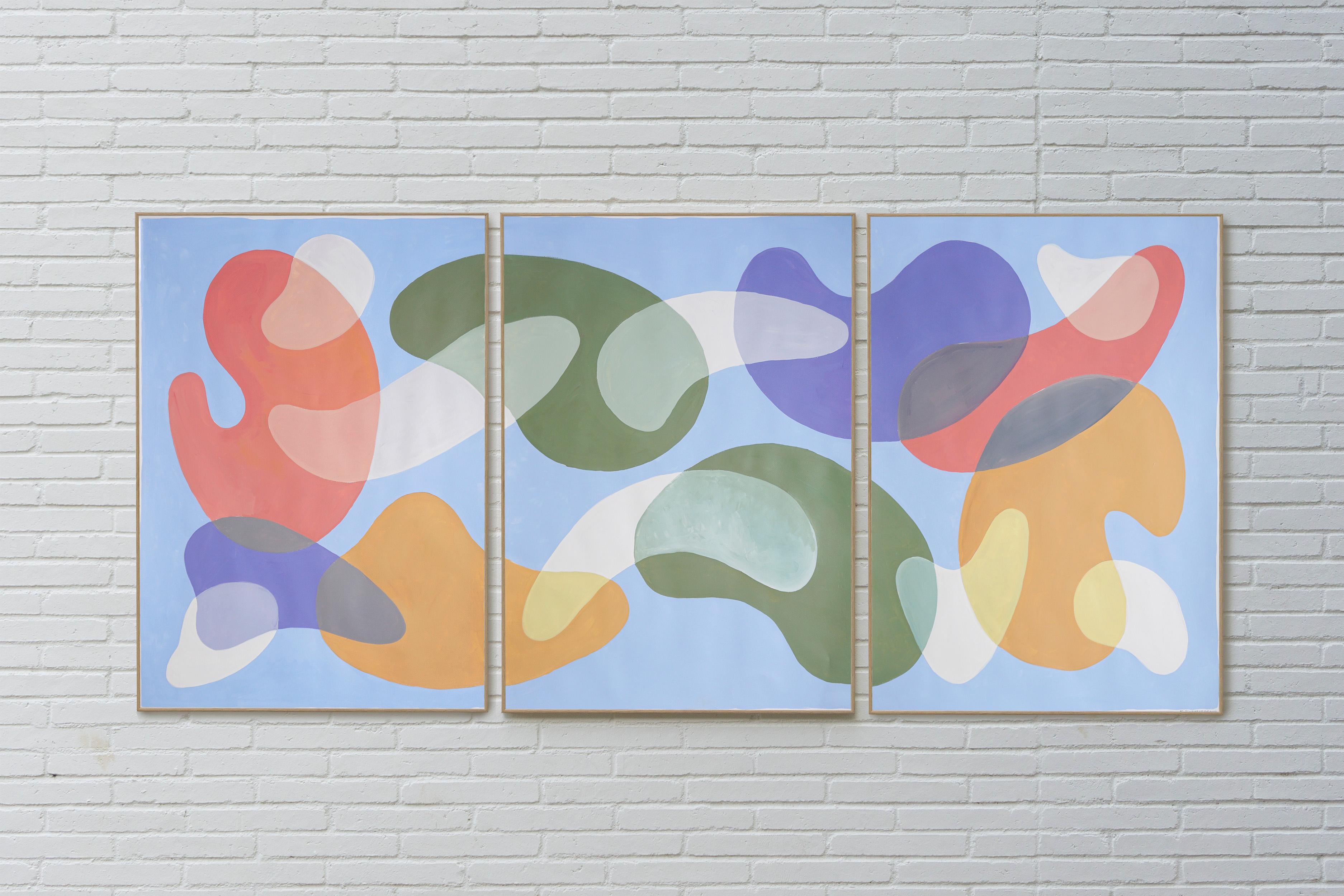 Peinture moderne du milieu du siècle dernier, courbes corail, formes abstraites Triptyque, tons pastel - Contemporain Painting par Ryan Rivadeneyra