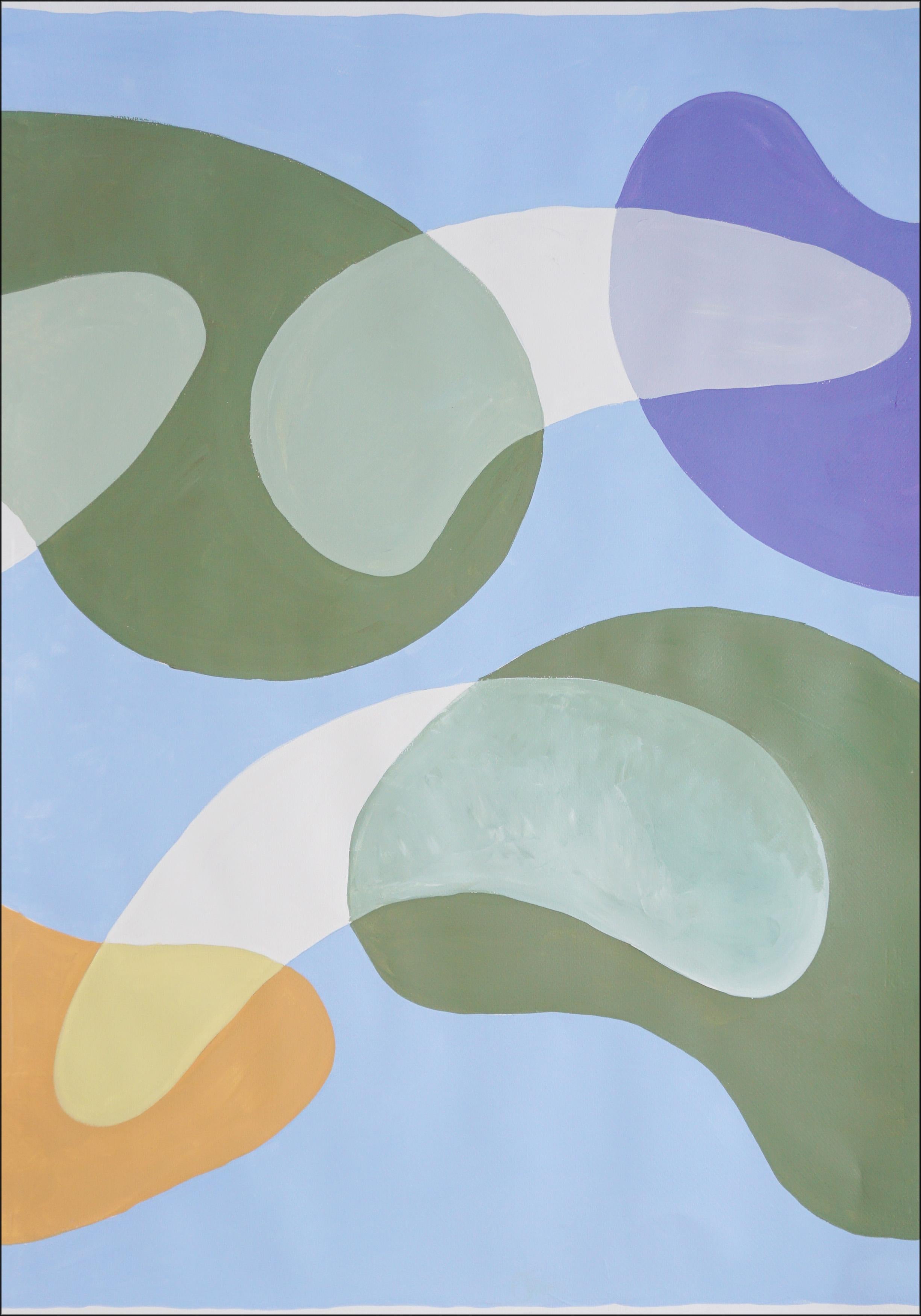 Peinture moderne du milieu du siècle dernier, courbes corail, formes abstraites Triptyque, tons pastel 1