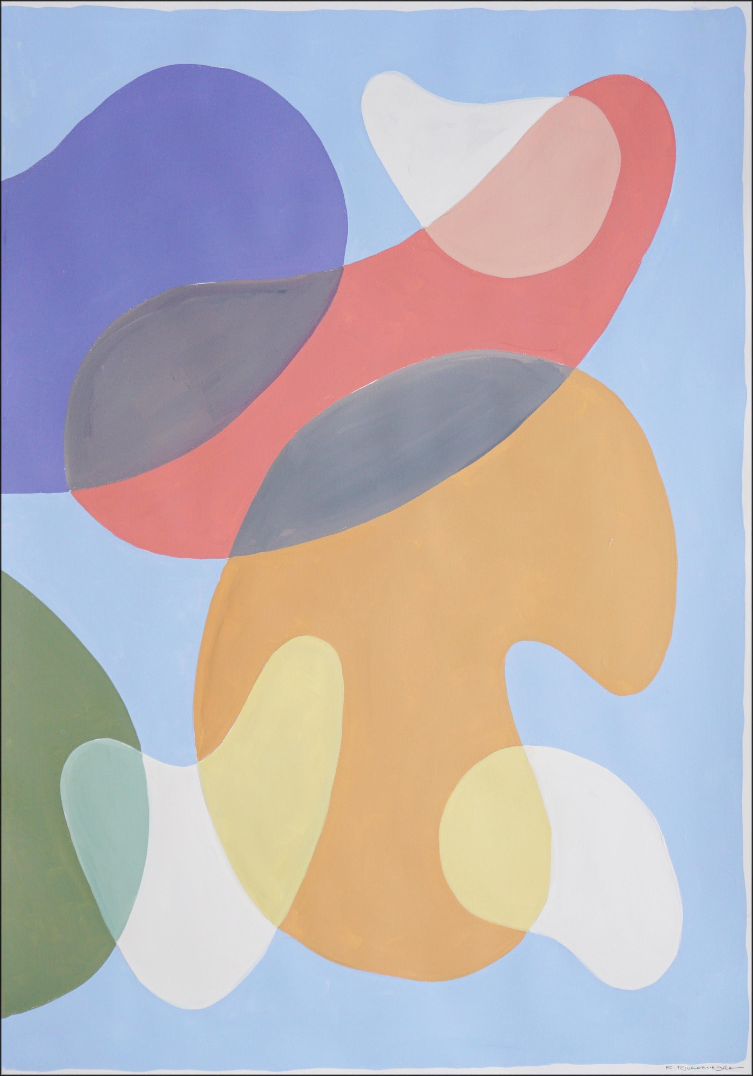 Peinture moderne du milieu du siècle dernier, courbes corail, formes abstraites Triptyque, tons pastel 2