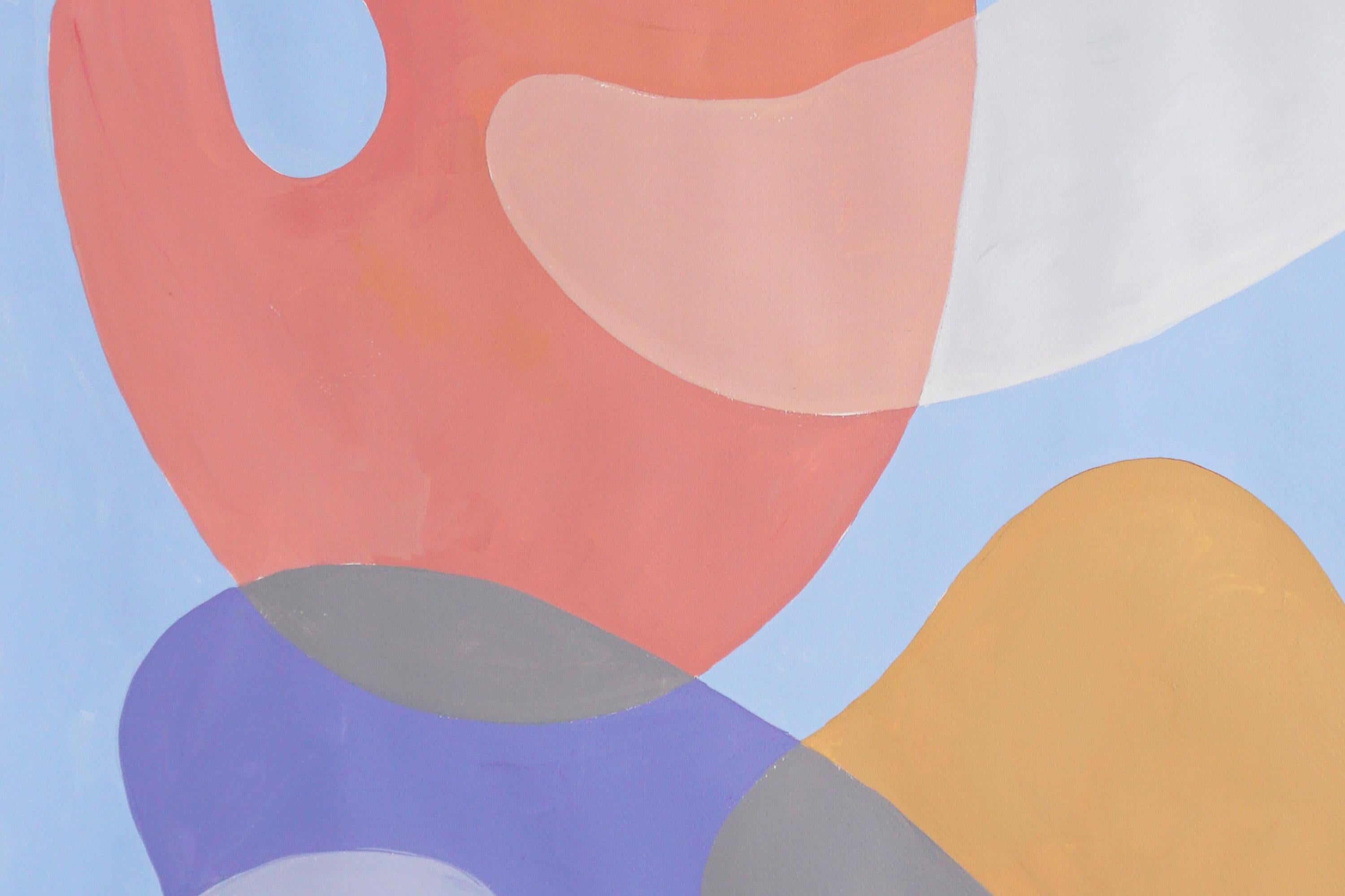 Peinture moderne du milieu du siècle dernier, courbes corail, formes abstraites Triptyque, tons pastel 4