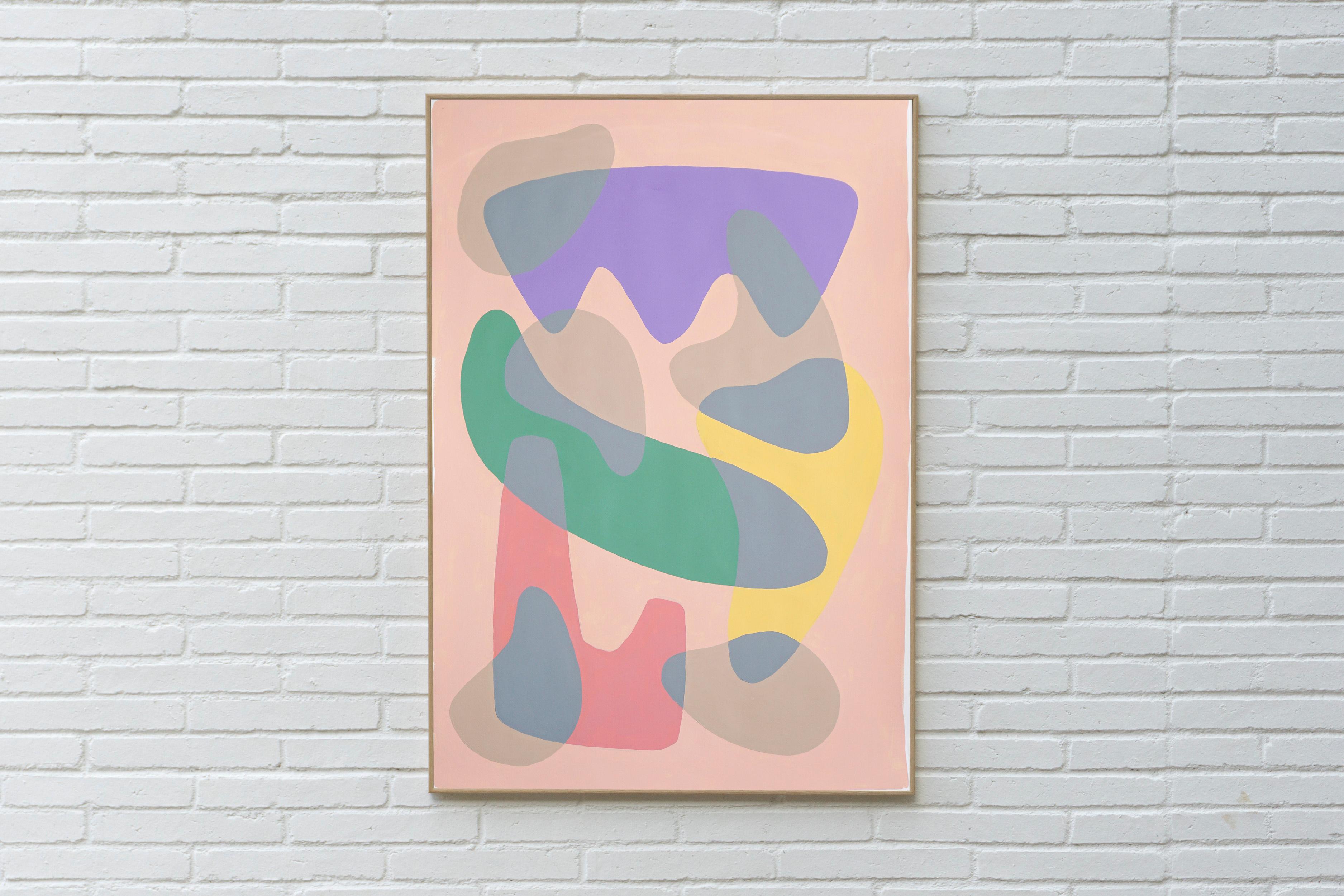 Pintura de Formas Modernas de Mediados de Siglo de Curvas Coloreadas en Pastel, Acrílico sobre Papel - Painting de Ryan Rivadeneyra