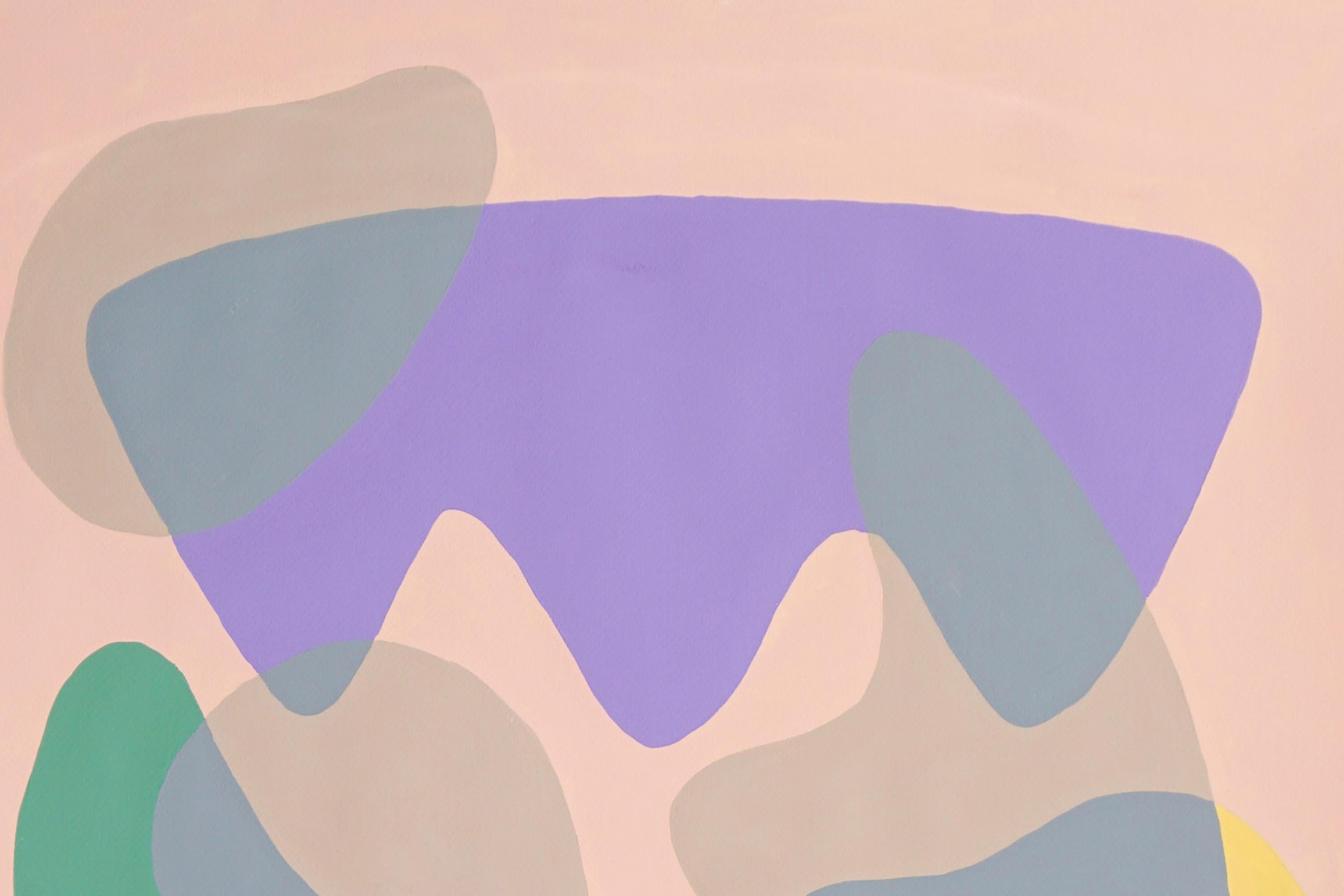 Pintura de Formas Modernas de Mediados de Siglo de Curvas Coloreadas en Pastel, Acrílico sobre Papel - Painting Posmoderno de Ryan Rivadeneyra