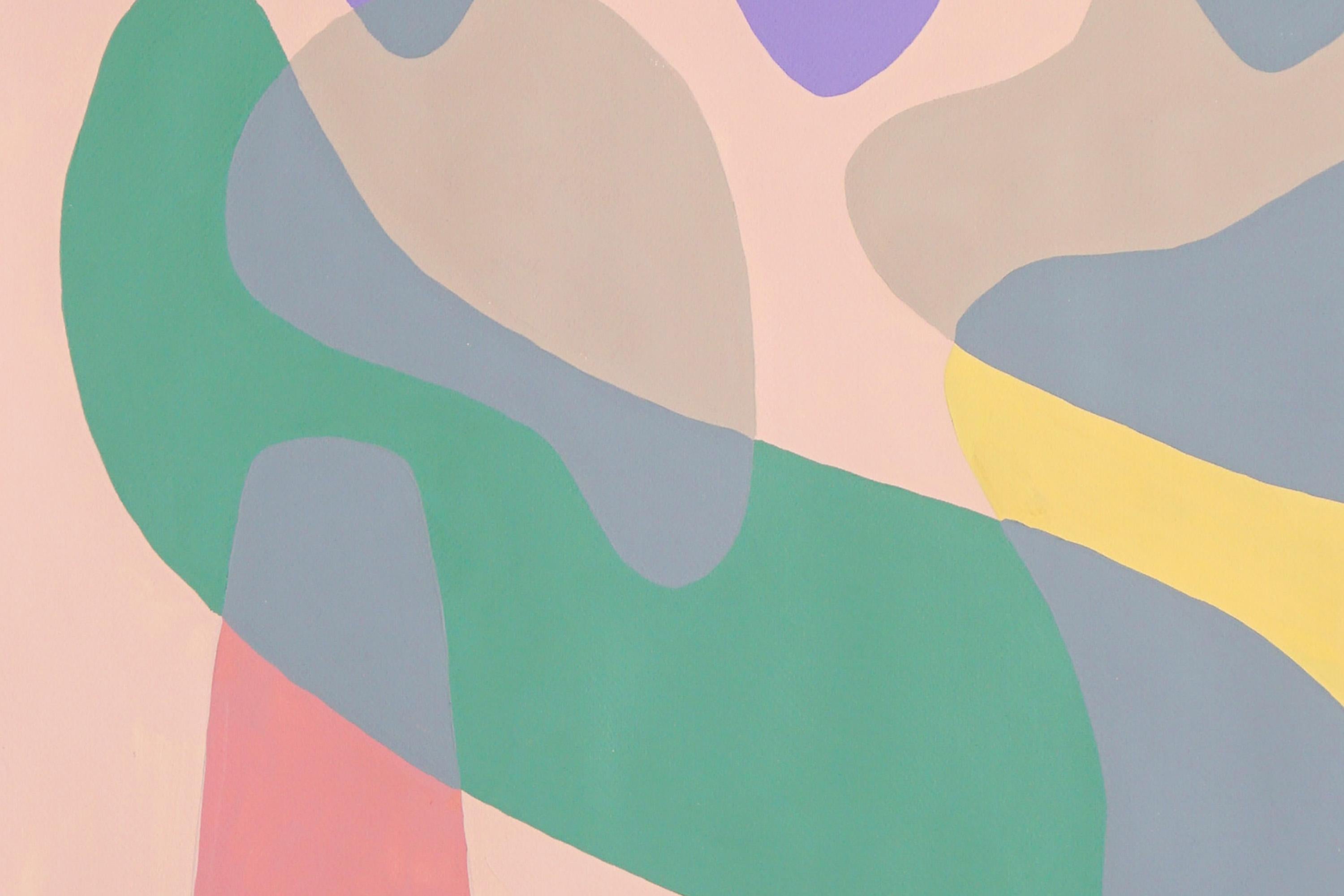 Se trata de una pintura acrílica pintada a mano sobre papel de 300 g de alta calidad por el artista Ryan Rivadeneyra. Estas pinturas, influidas por artistas modernistas de los años 50, 60 y 70, exploran formas geométricas abstractas y transparencias