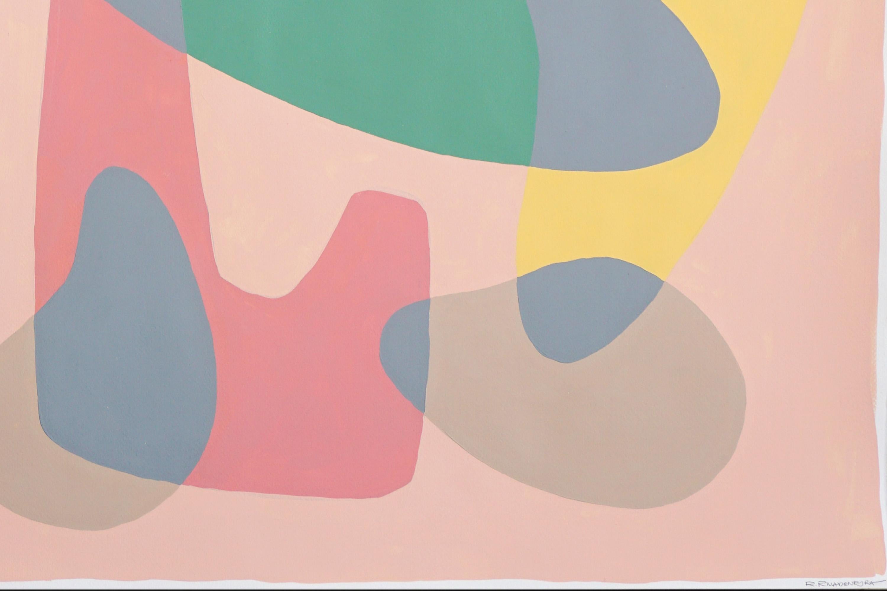Pintura de Formas Modernas de Mediados de Siglo de Curvas Coloreadas en Pastel, Acrílico sobre Papel en venta 1