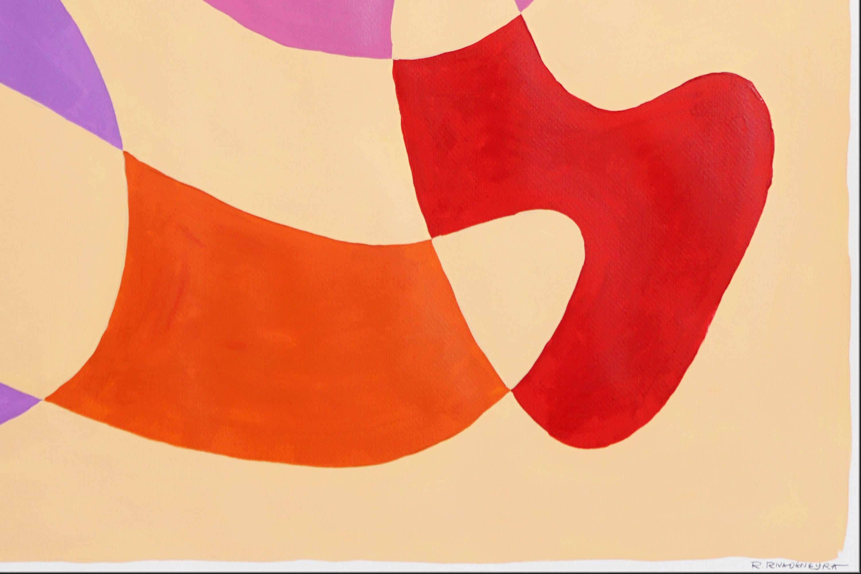 Forme moderne del Midcentury in rosso corallo, trittico astratto dai toni vivaci su beige in vendita 6